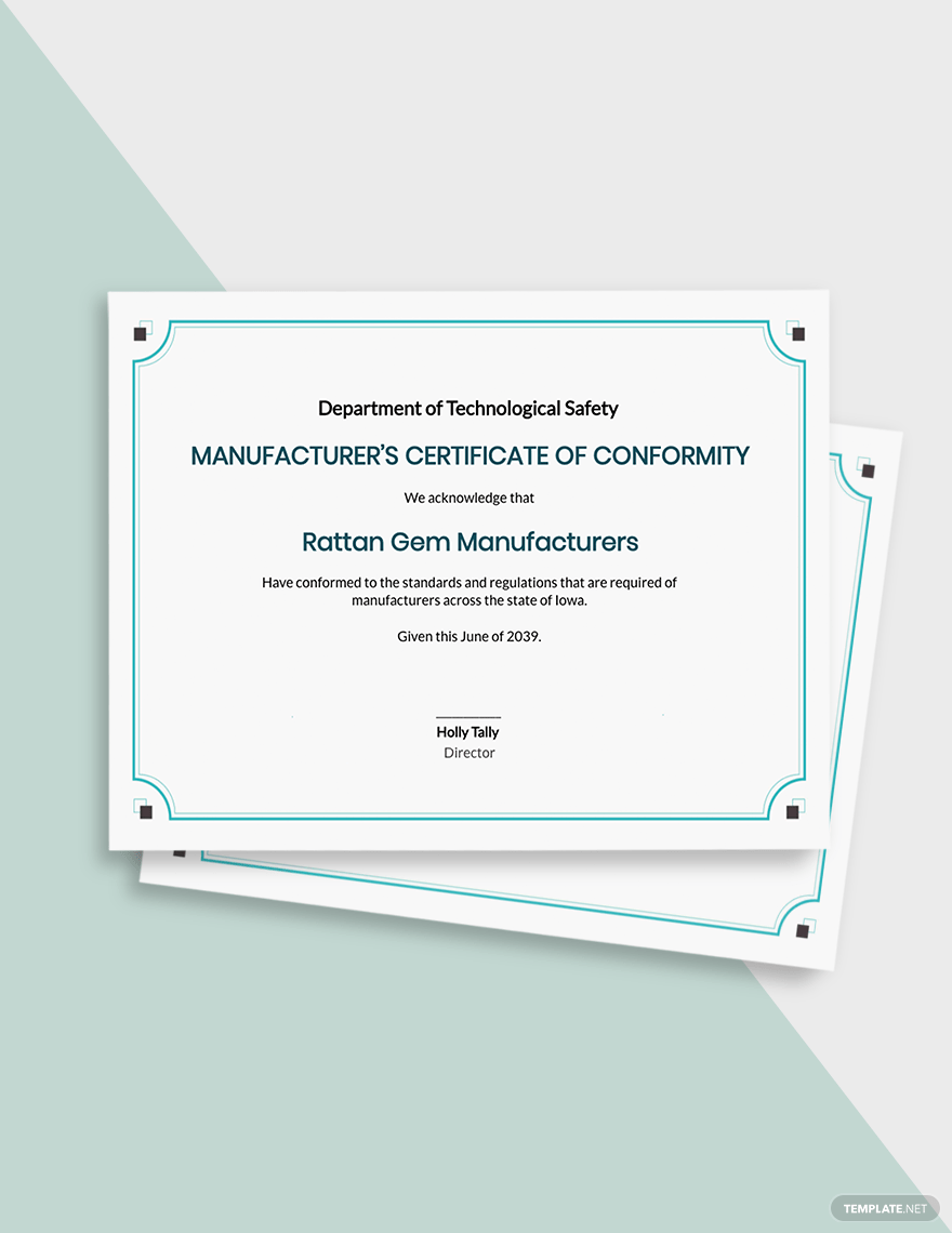 Manufacturer's Certificate of Conformance Template - Google Docs