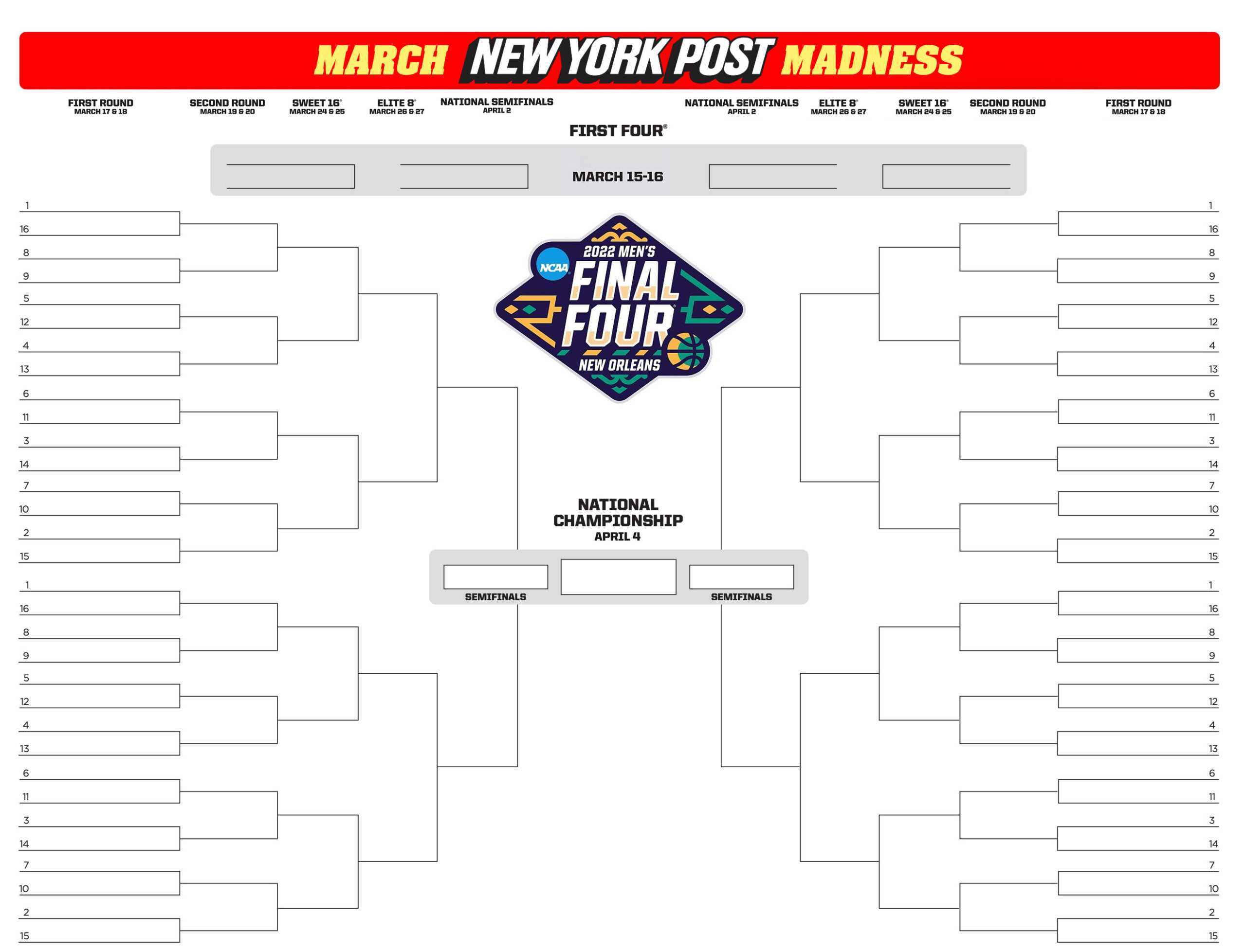 March Madness 10 printable blank NCAA bracket template With Blank March Madness Bracket Template