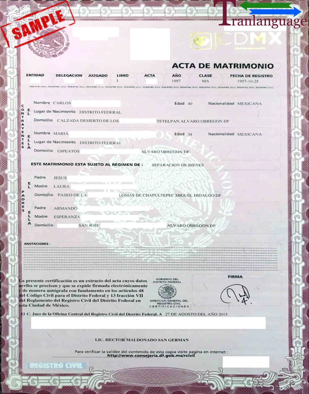 Marriage Certificate Mexico Regarding Mexican Marriage Certificate Translation Template
