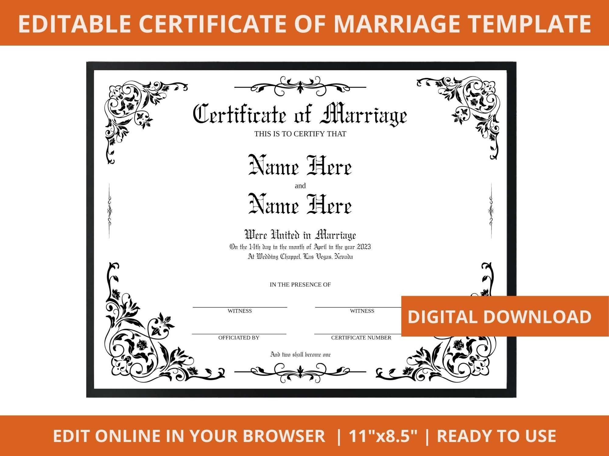 Marriage Certificate Template – Etsy