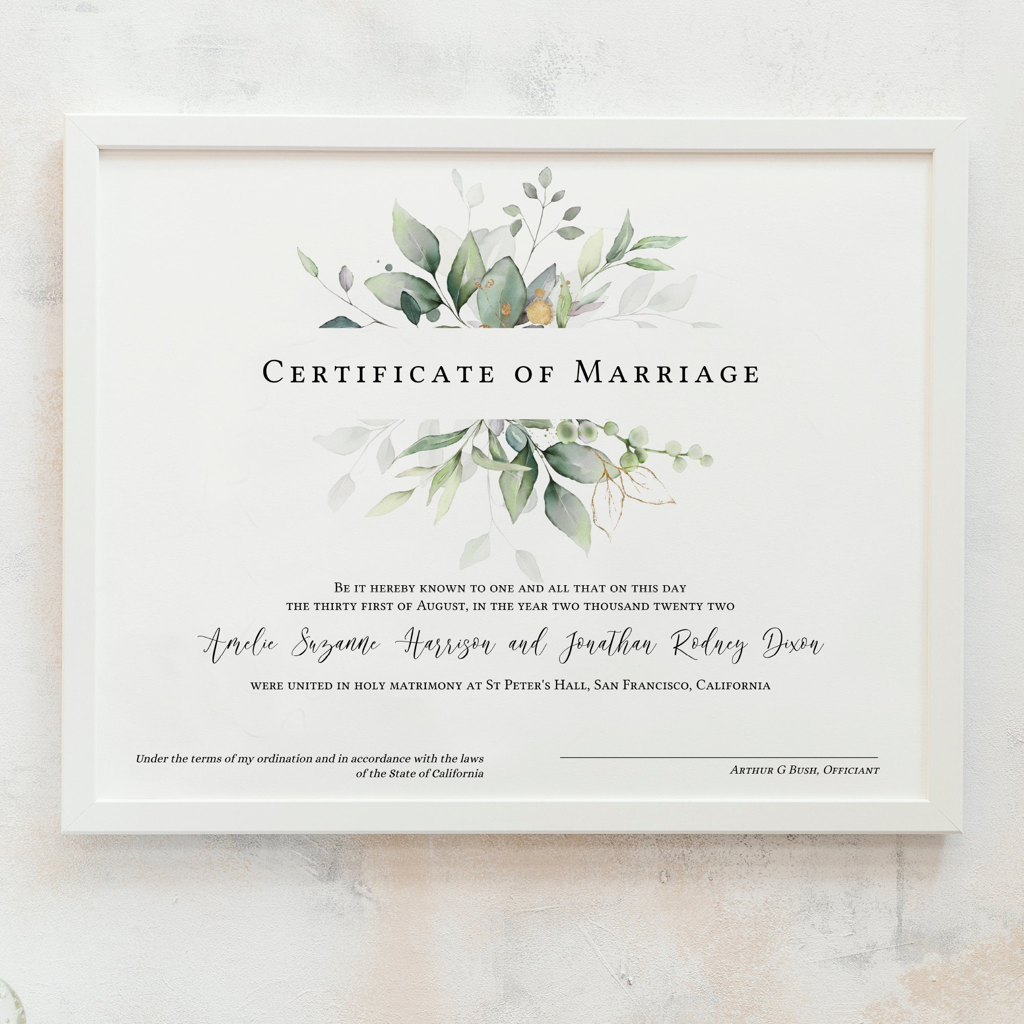 Marriage certificate template - Etsy