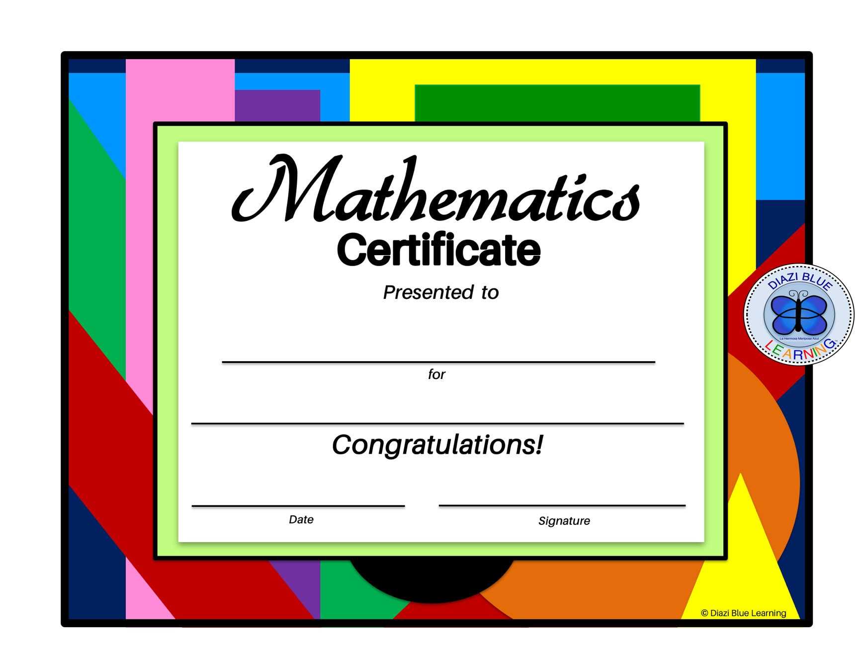 Math Certificate, PDF Math Certificate, Editable Math Certificate, School  Certificate, Printable Award, Templates, End of Year Certificates Inside Math Certificate Template