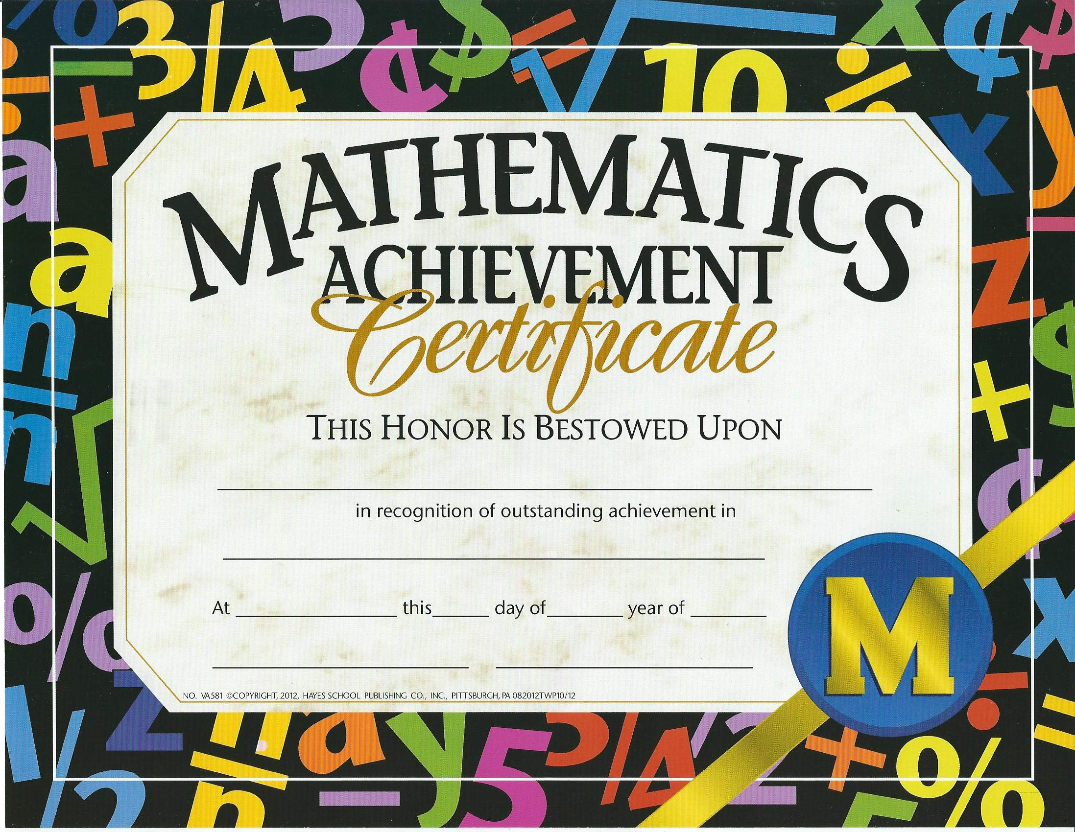 Mathematics Acheivement Certificate Pack of 10 Pertaining To Hayes Certificate Templates
