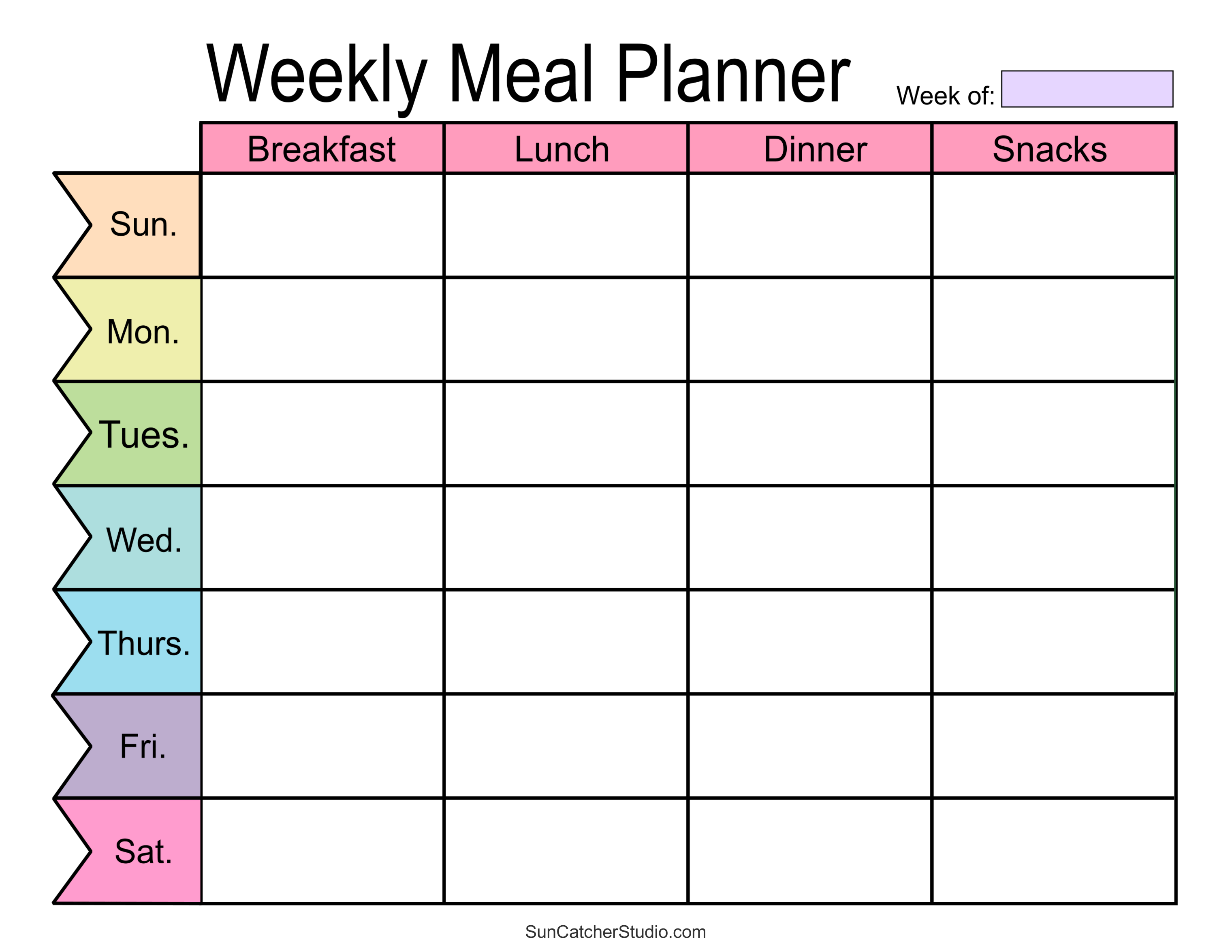 Meal Planners: Printable Weekly Menu Templates (PDF) – DIY  In Blank Meal Plan Template