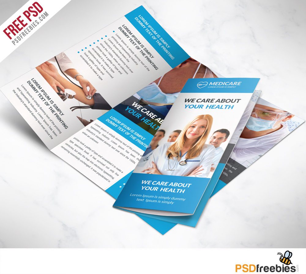 Medical care and Hospital Trifold Brochure Template Free PSD  Throughout Healthcare Brochure Templates Free Download