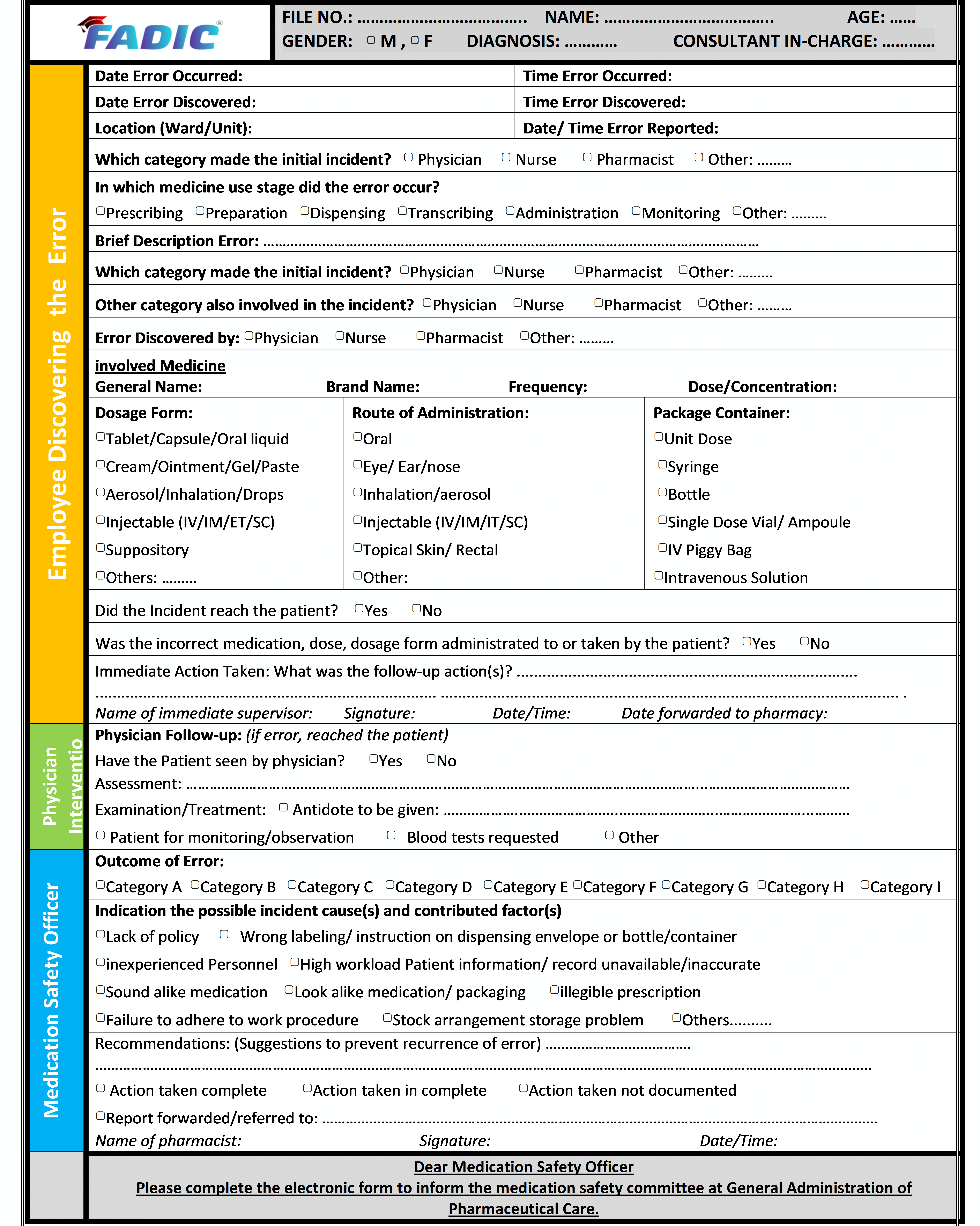 Medication Error Guideline  Improve Patient Safety Throughout Medication Incident Report Form Template