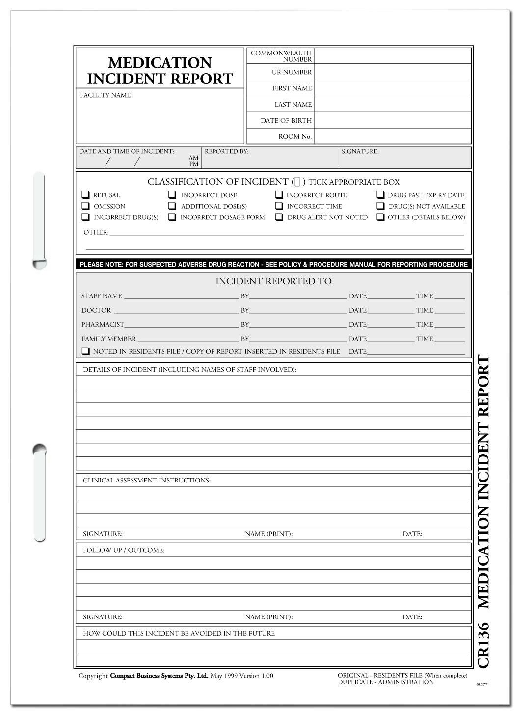 Medication Incident Reports - Shop  Compact Business Systems  Within Medication Incident Report Form Template