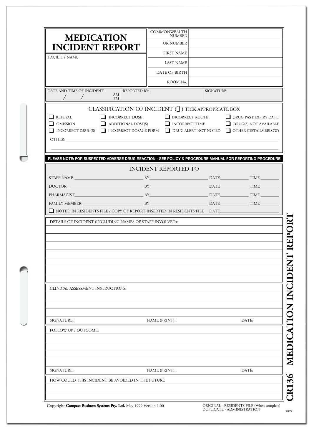 Medication Incident Reports – Shop  Compact Business Systems  Within Medication Incident Report Form Template