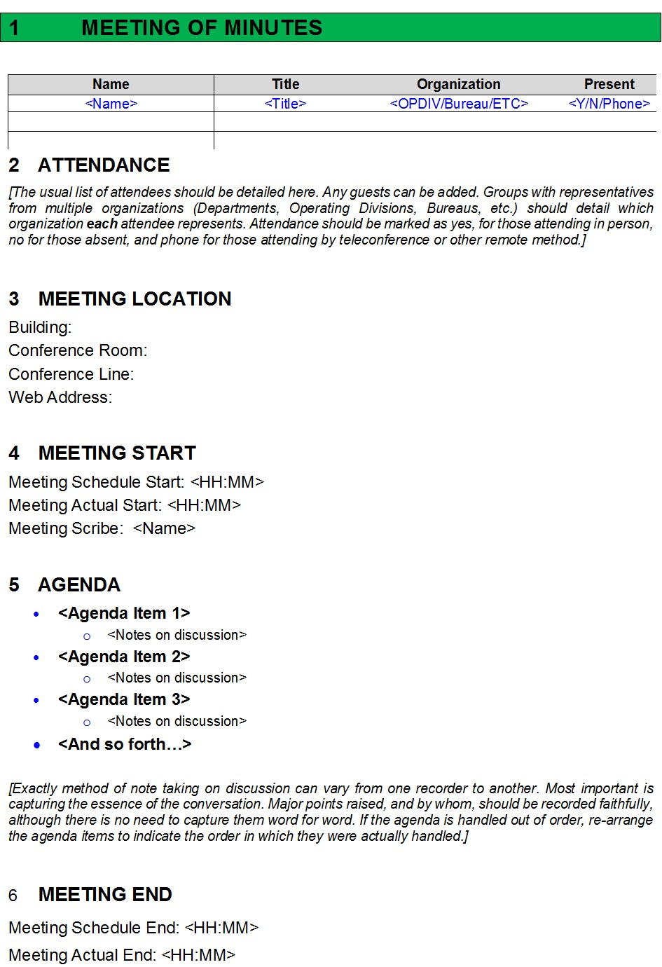 Meeting Minutes Report Template - Free Report Templates