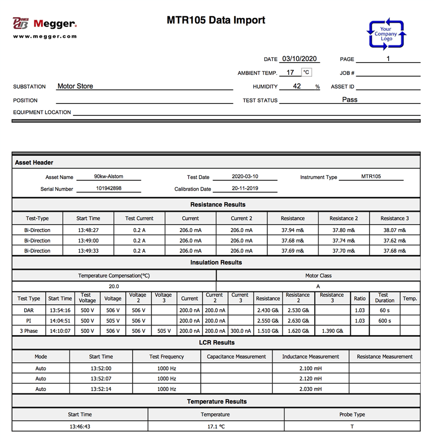 Megger MTR10 Rotating Machine Tester Review – Blog – Test & Tools  Within Megger Test Report Template
