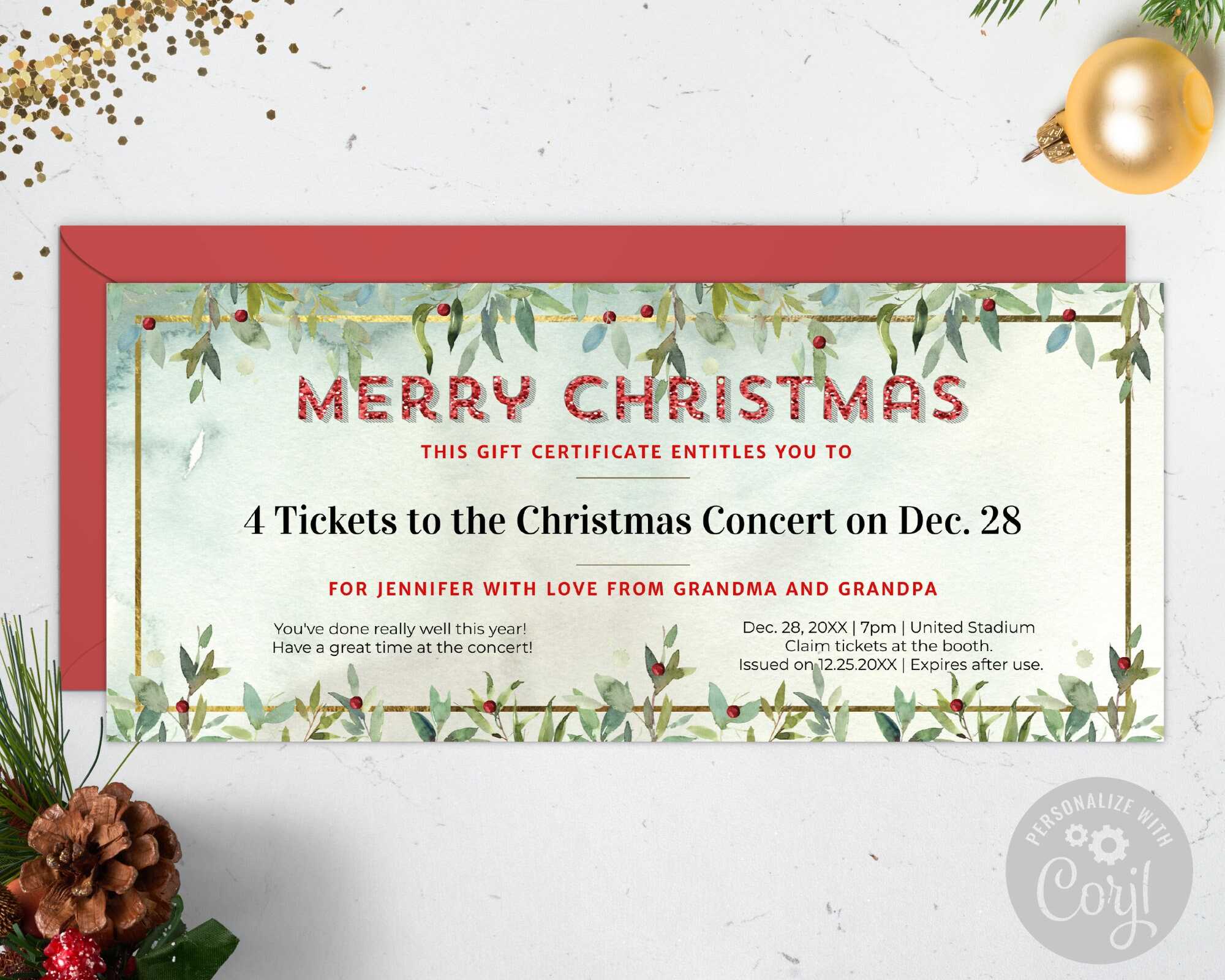 Merry Christmas Gift Certificate Template / Editable Holiday - Etsy  In Merry Christmas Gift Certificate Templates