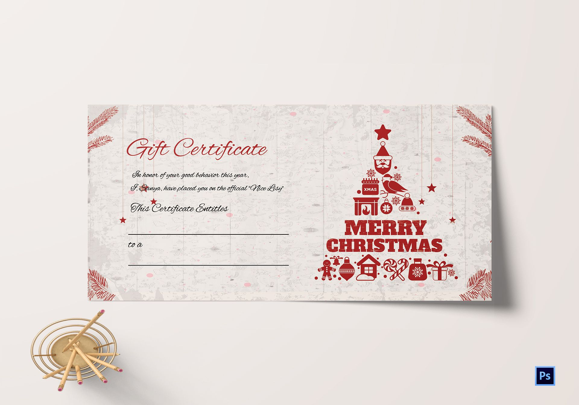 Merry Christmas Gift Certificate Template in Adobe Photoshop Within Merry Christmas Gift Certificate Templates