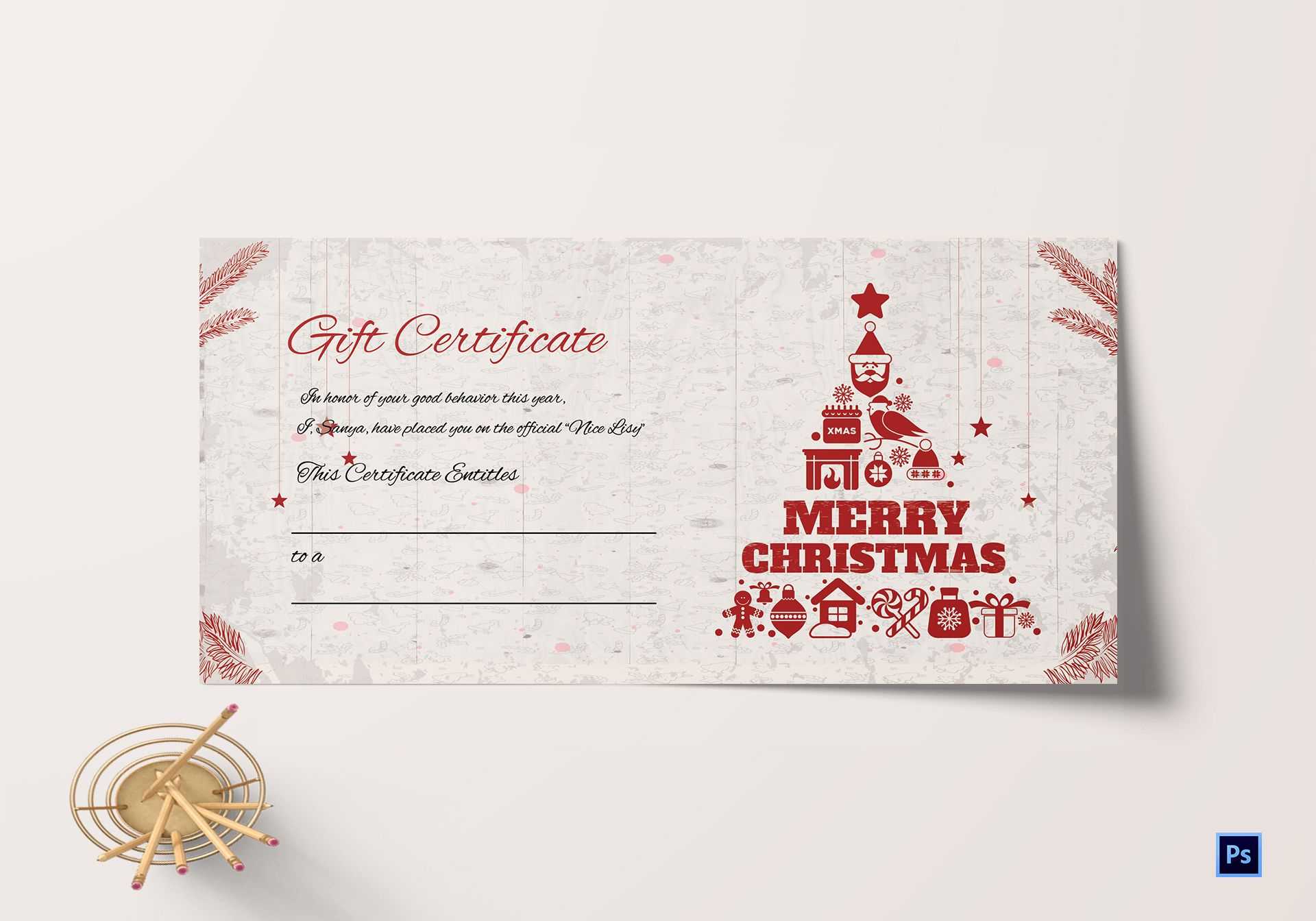 Merry Christmas Gift Certificate Template In Adobe Photoshop Within Merry Christmas Gift Certificate Templates