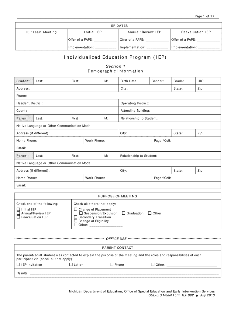 Michigan Iep Example - Fill Online, Printable, Fillable, Blank  Throughout Blank Iep Template