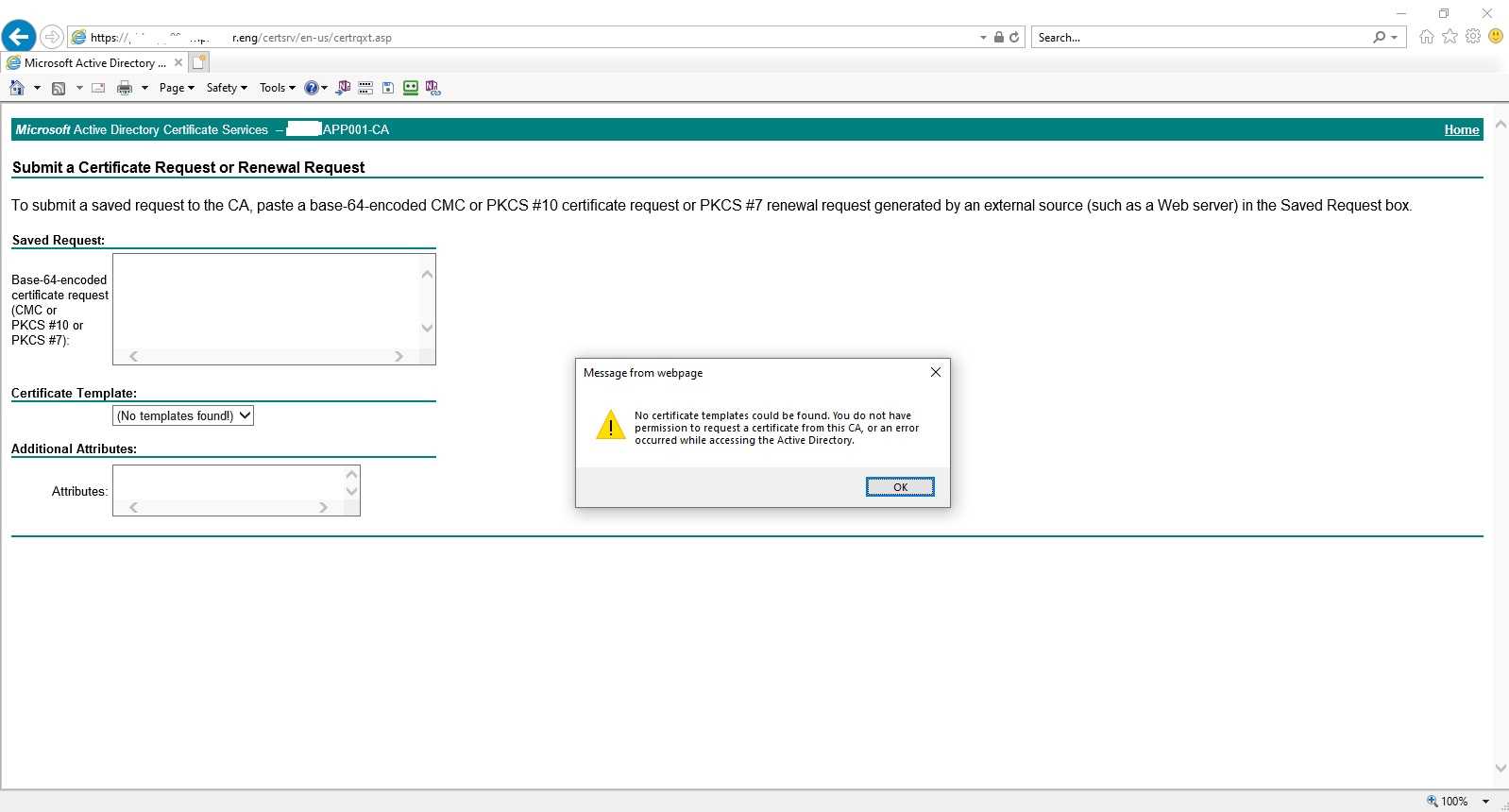 Microsoft CA - Web enrollment permissions issue Microsoft CA - Web enrollment permissions issue