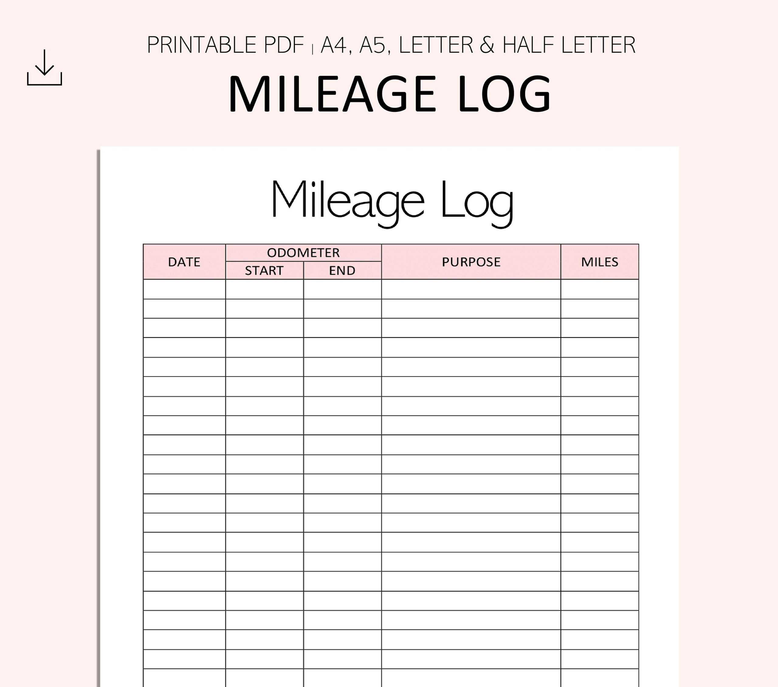 Mileage Log Printable Vehicle Miles Travelled Tracker - Etsy  With Mileage Report Template