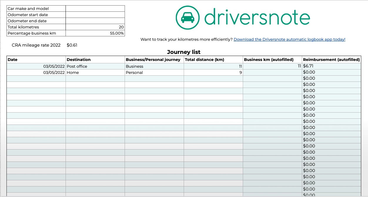 Mileage Log Template 10, Free Excel and PDF Template With Download Throughout Gas Mileage Expense Report Template