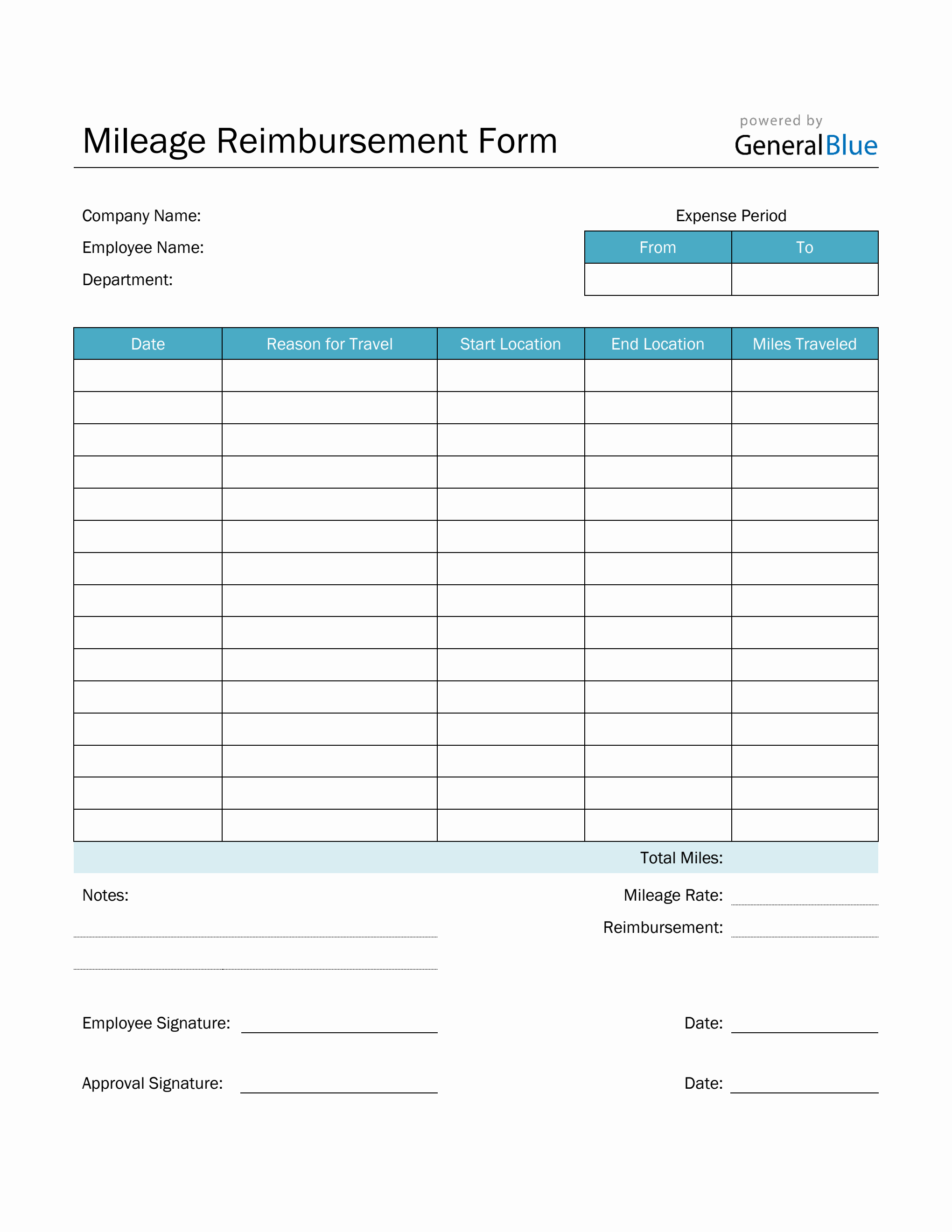 Mileage Reimbursement Form in PDF (Basic) With Regard To Gas Mileage Expense Report Template