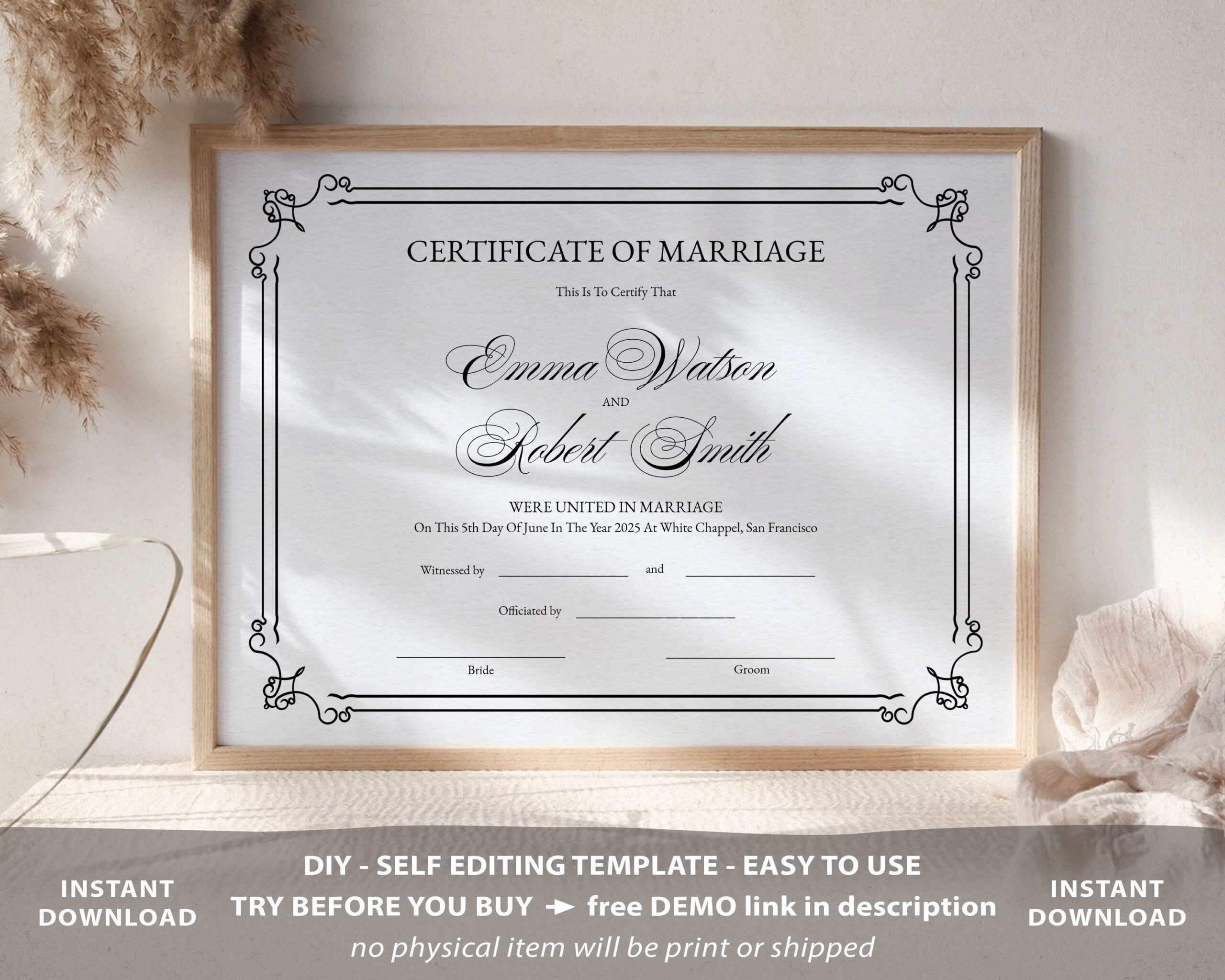 Minimalist Marriage Certificate Template Wedding Keepsake - Etsy  With Regard To Certificate Of Marriage Template