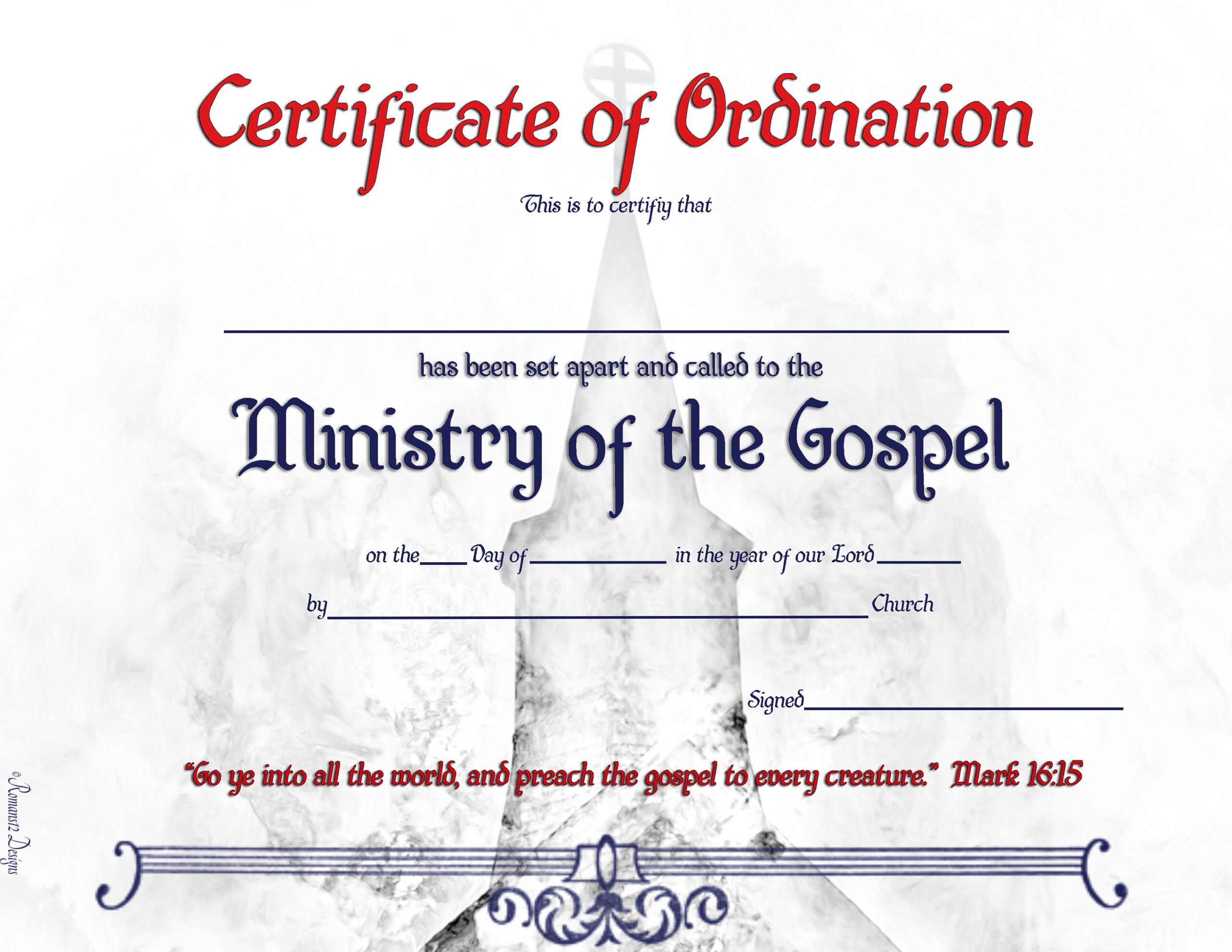Minister Ordination Certificate PDF Printable With Free Ordination Certificate Template