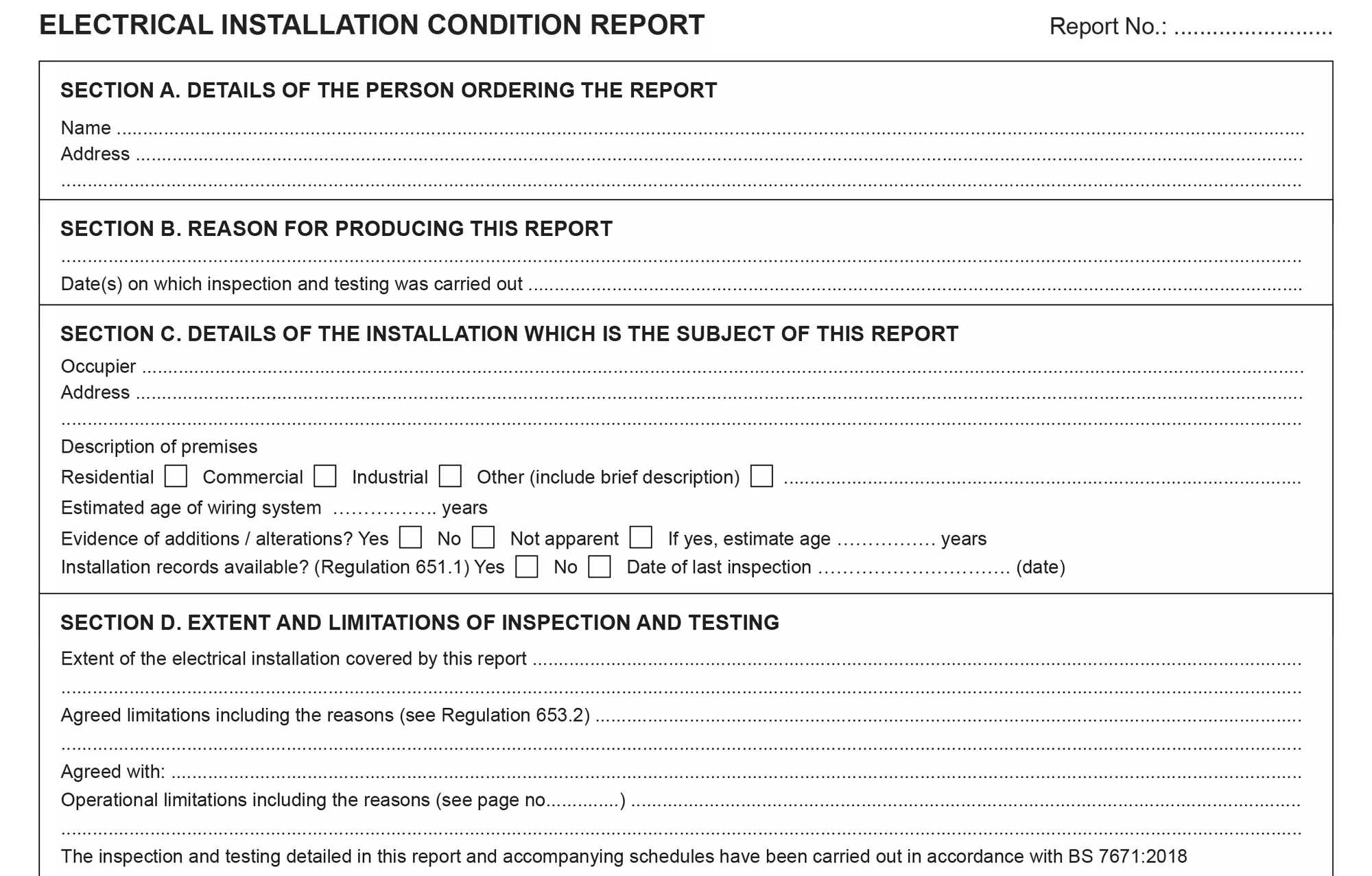 Model Forms Inside Electrical Installation Test Certificate Template