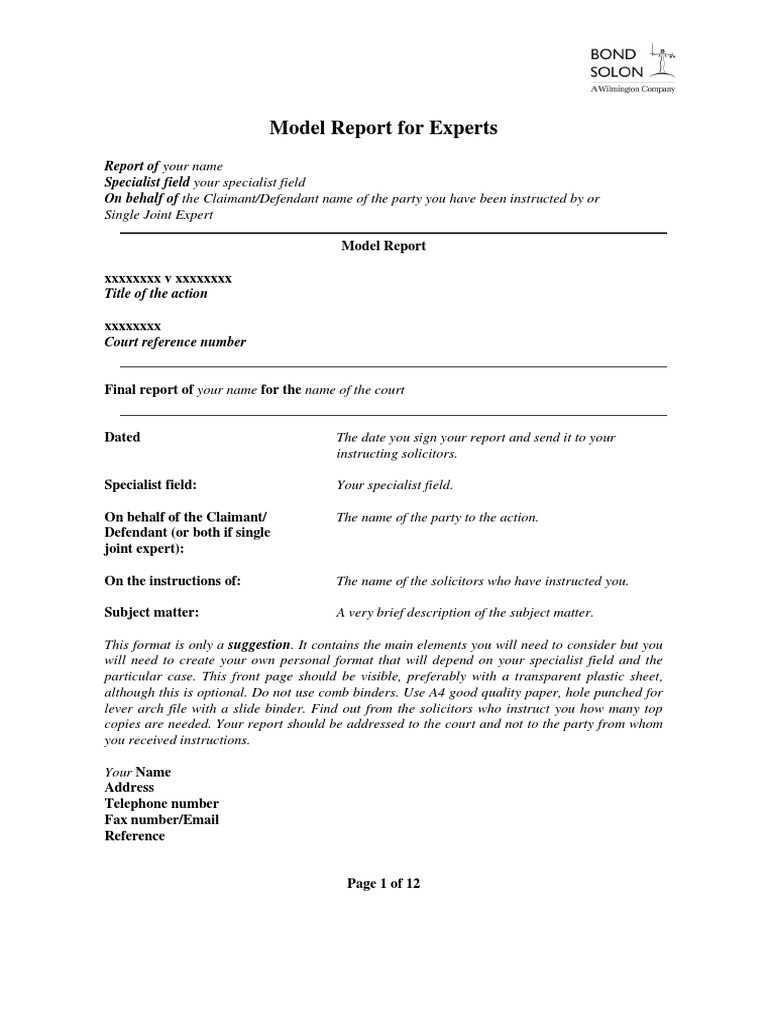 Model Report For Experts  PDF  Expert Witness  Opinion Throughout Expert Witness Report Template