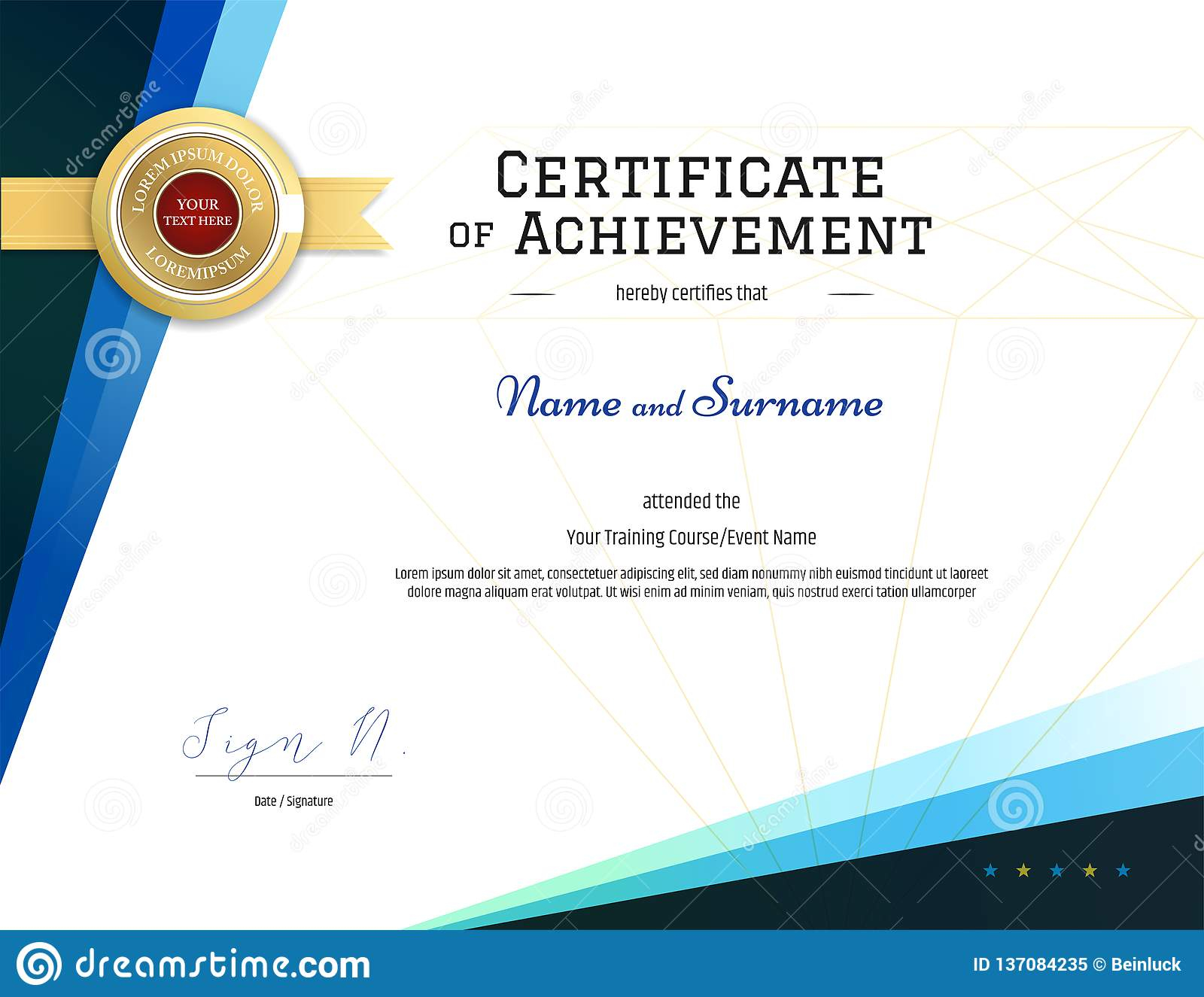 Modern Certificate Template with Elegant Border Frame, Diploma  For Class Completion Certificate Template