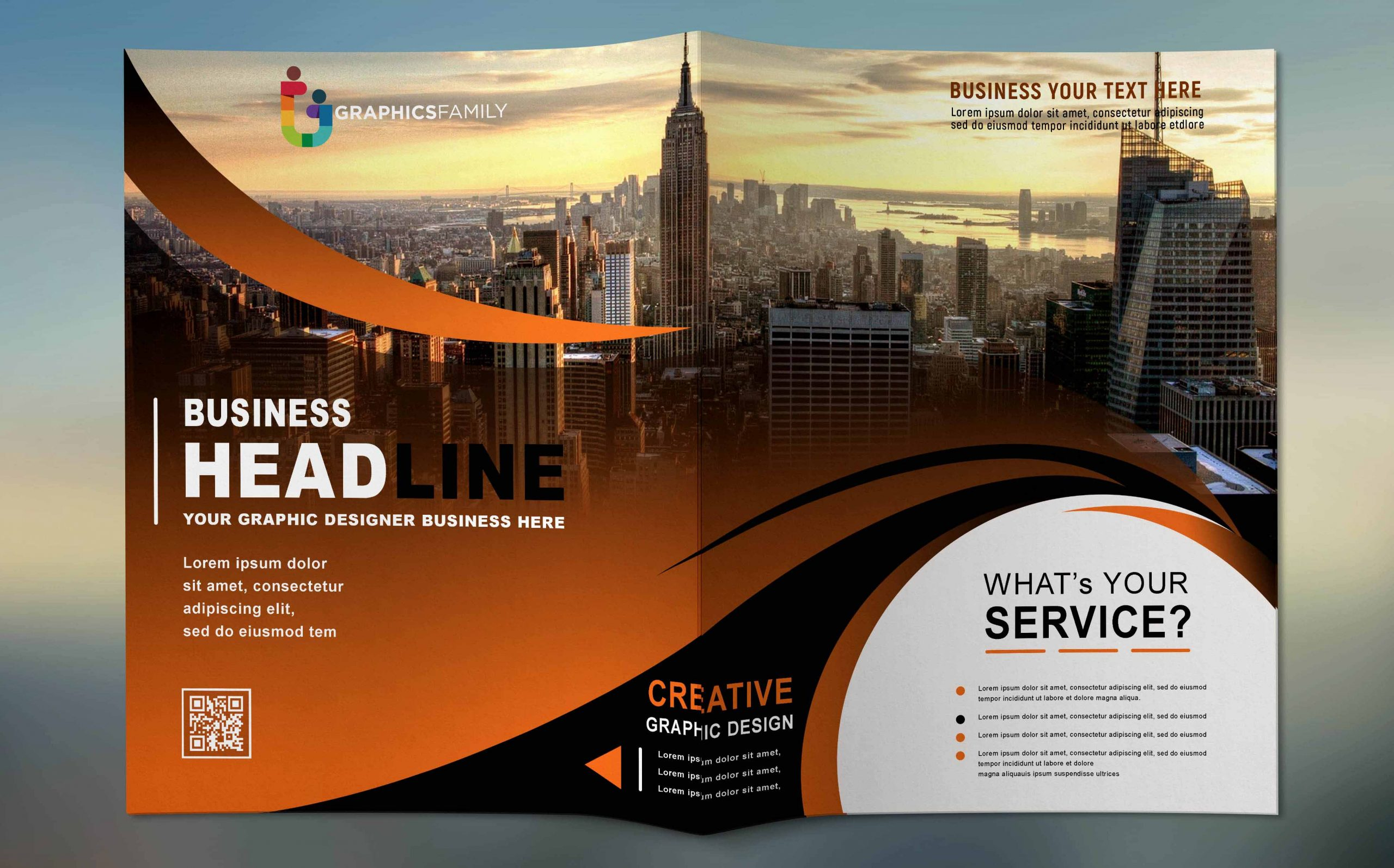 Modern Corporate Bi Fold Brochure Design Template PSD – GraphicsFamily In Professional Brochure Design Templates