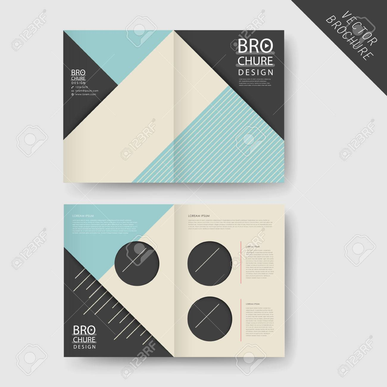 Modern Geometric Half-fold Brochure Template Design Over Grey  Regarding Half Page Brochure Template