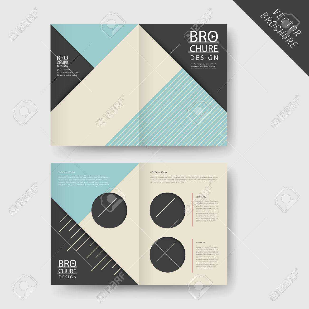 Modern Geometric Half Fold Brochure Template Design Over Grey  Regarding Half Page Brochure Template