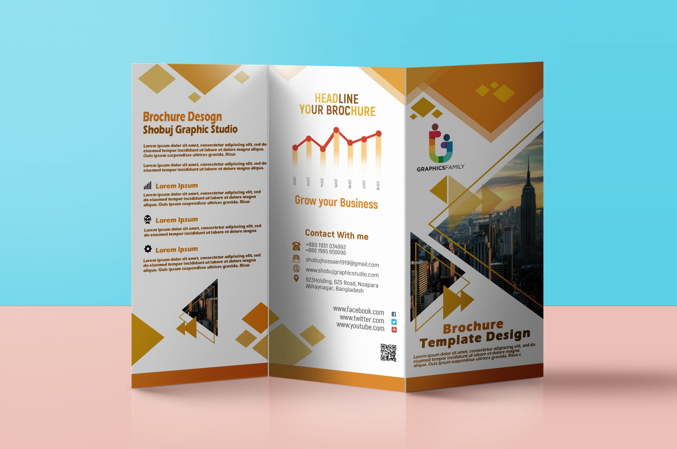 Modern Tri Fold Brochure Design Free PSD – GraphicsFamily Pertaining To 3 Fold Brochure Template Free Download