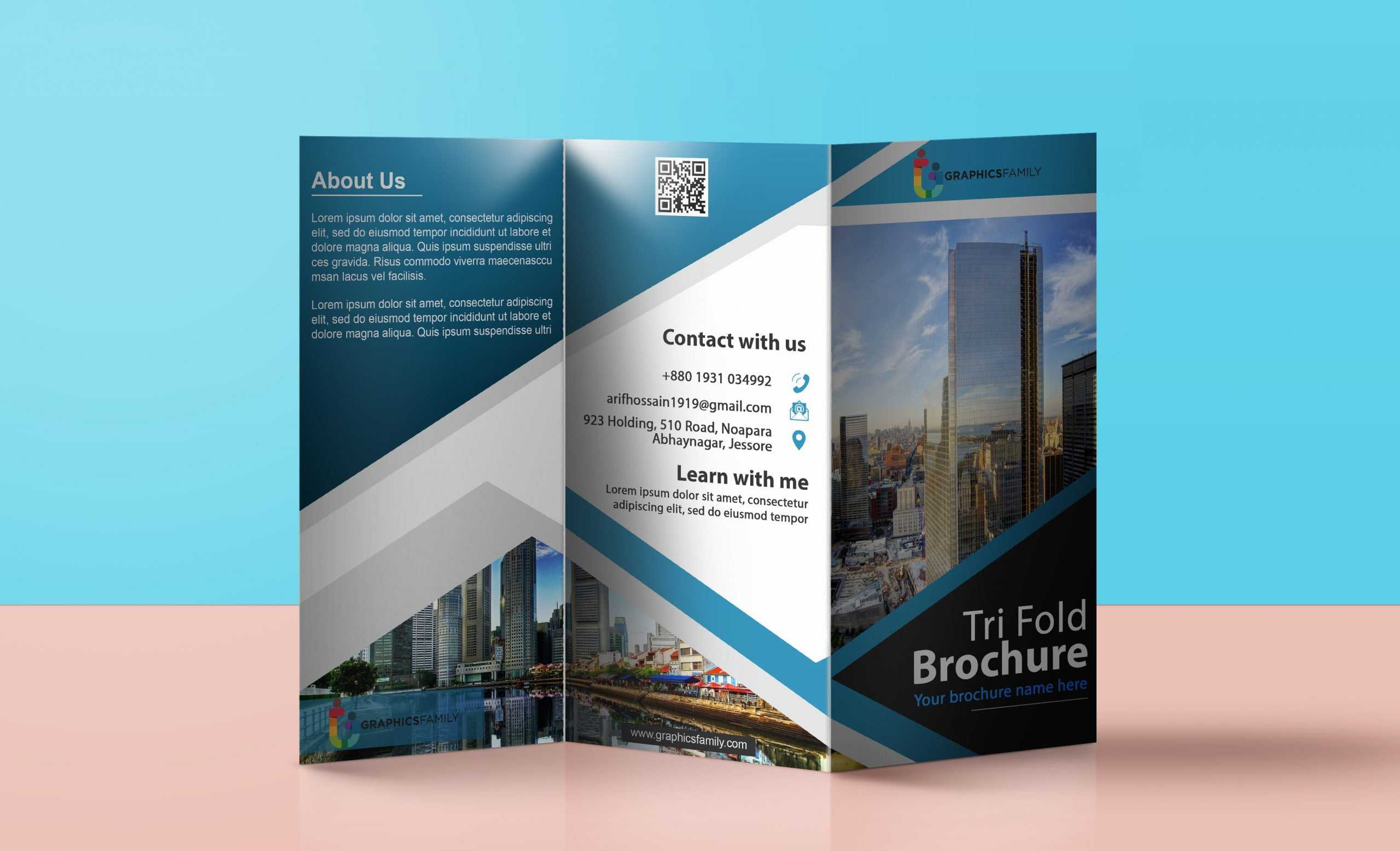 Modern Tri Fold Brochure Design Template With Flat Style  Within Open Office Brochure Template