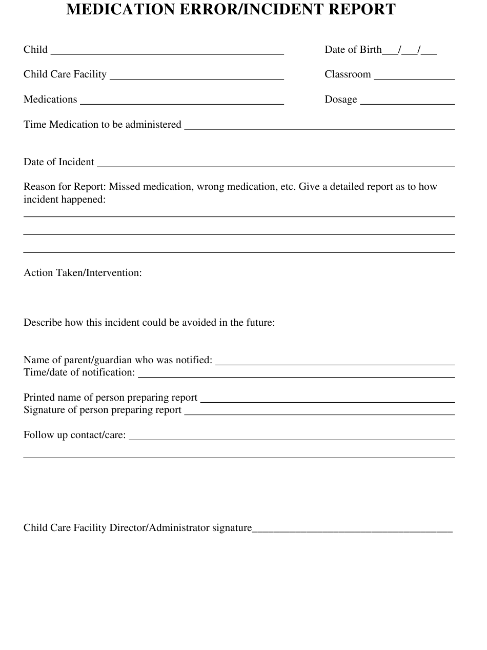 Montana Medication Error/Incident Report Form Download Fillable  For Medication Incident Report Form Template