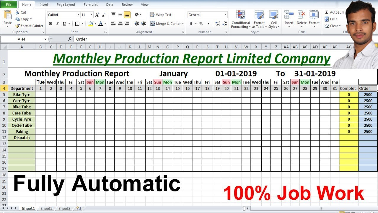 Monthly production Report Limited company For Microsoft excel Advance  Formula Intended For Monthly Productivity Report Template