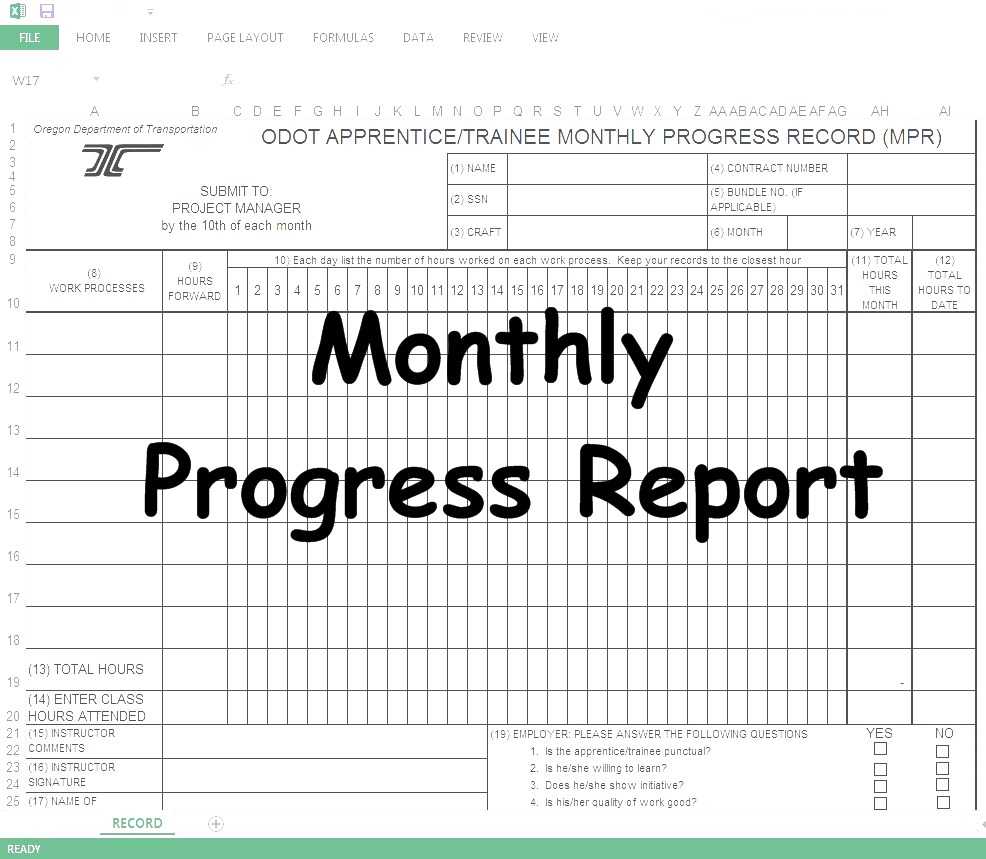 Monthly Progress Report(MPR) Spreadsheet - Online Civil