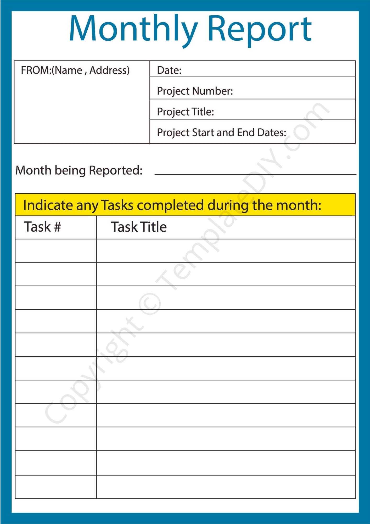 Monthly Report Template Blank Printable [PDF, Excel & Word] For Shop Report Template