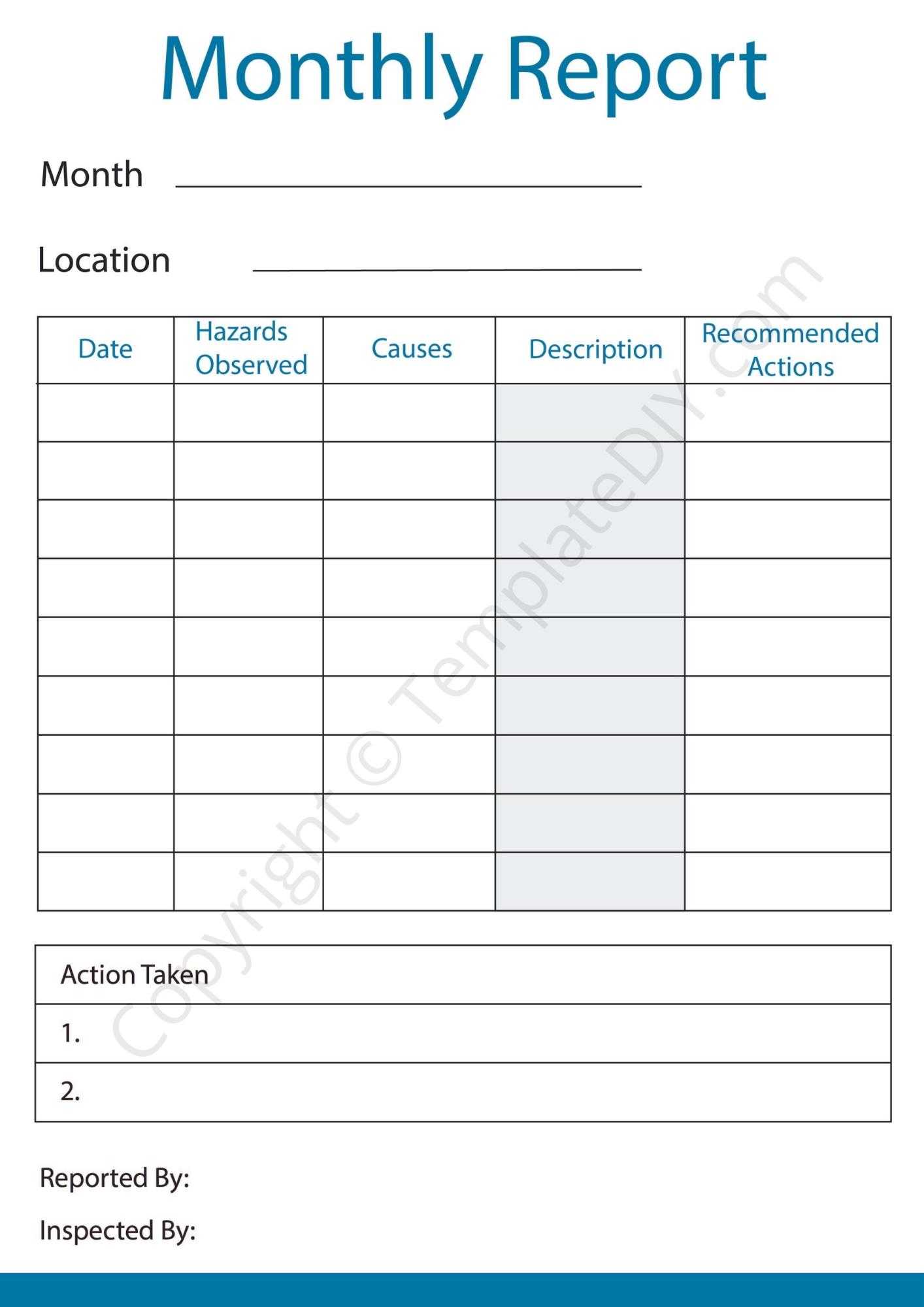 Monthly Report Template Blank Printable [PDF, Excel & Word] Intended For Monthly Activity Report Template