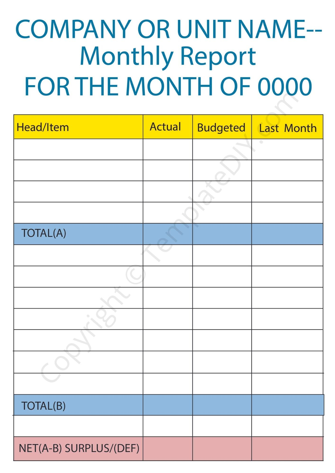Monthly Report Template Blank Printable [PDF, Excel & Word] Intended For Monthly Productivity Report Template