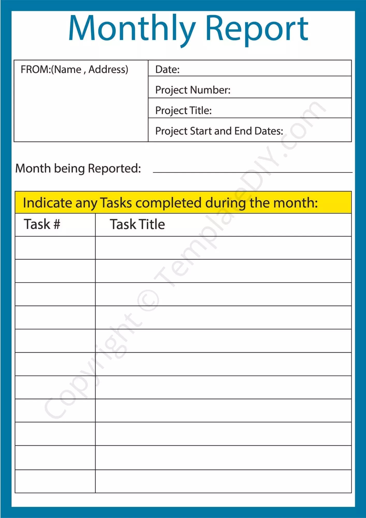 Monthly Report Template Blank Printable [PDF, Excel & Word] Regarding Monthly Activity Report Template