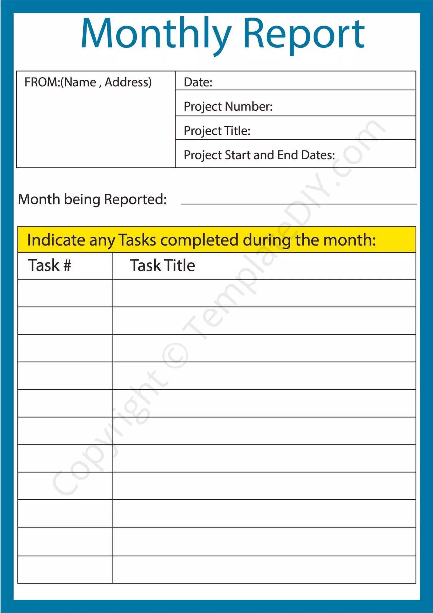 Monthly Report Template Blank Printable [PDF, Excel & Word] Regarding Monthly Activity Report Template