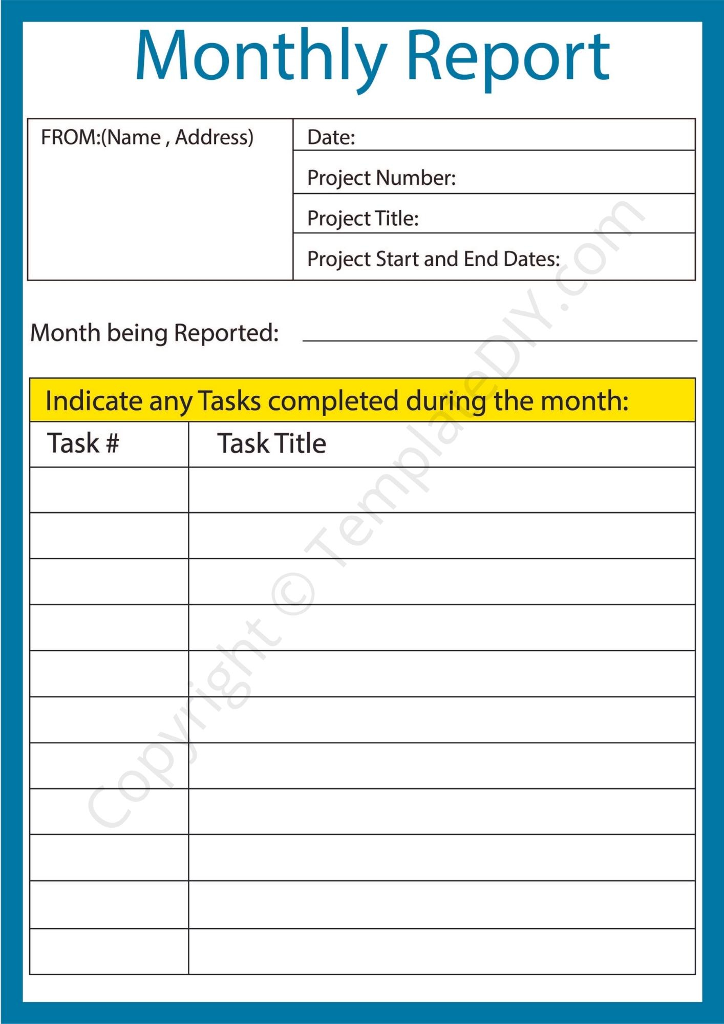 Monthly Report Template Blank Printable [PDF, Excel & Word] Regarding Monthly Productivity Report Template