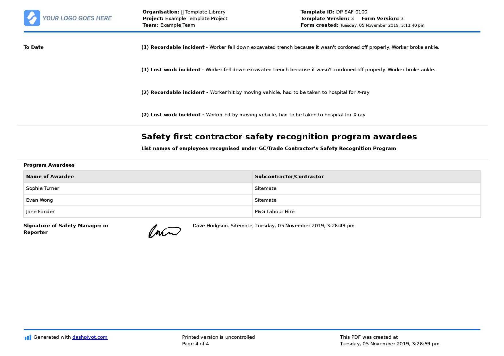 Monthly Safety Report template (Better format than word or excel) Throughout Ohs Incident Report Template Free