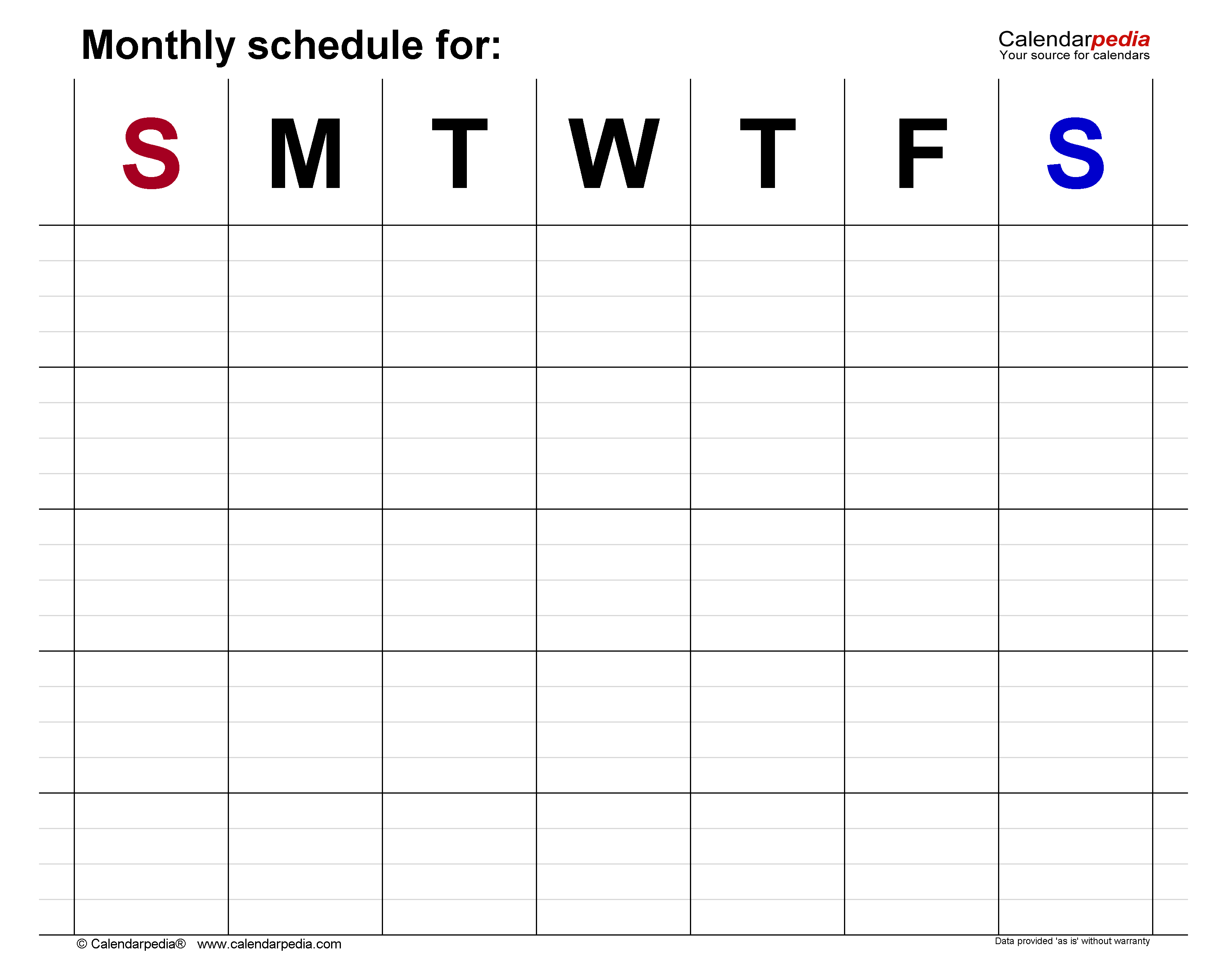 Monthly Schedule Templates for Microsoft Excel Regarding Blank Monthly Work Schedule Template