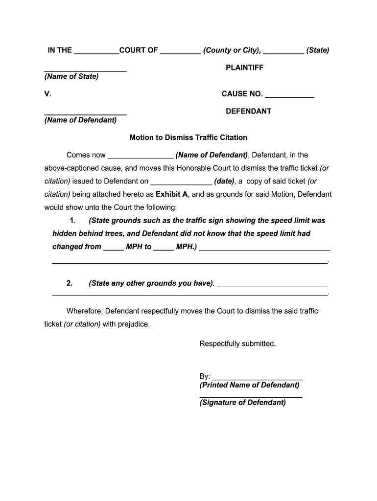 Motion To Dismiss Traffic Ticket Pdf – Fill Online, Printable  Regarding Blank Speeding Ticket Template