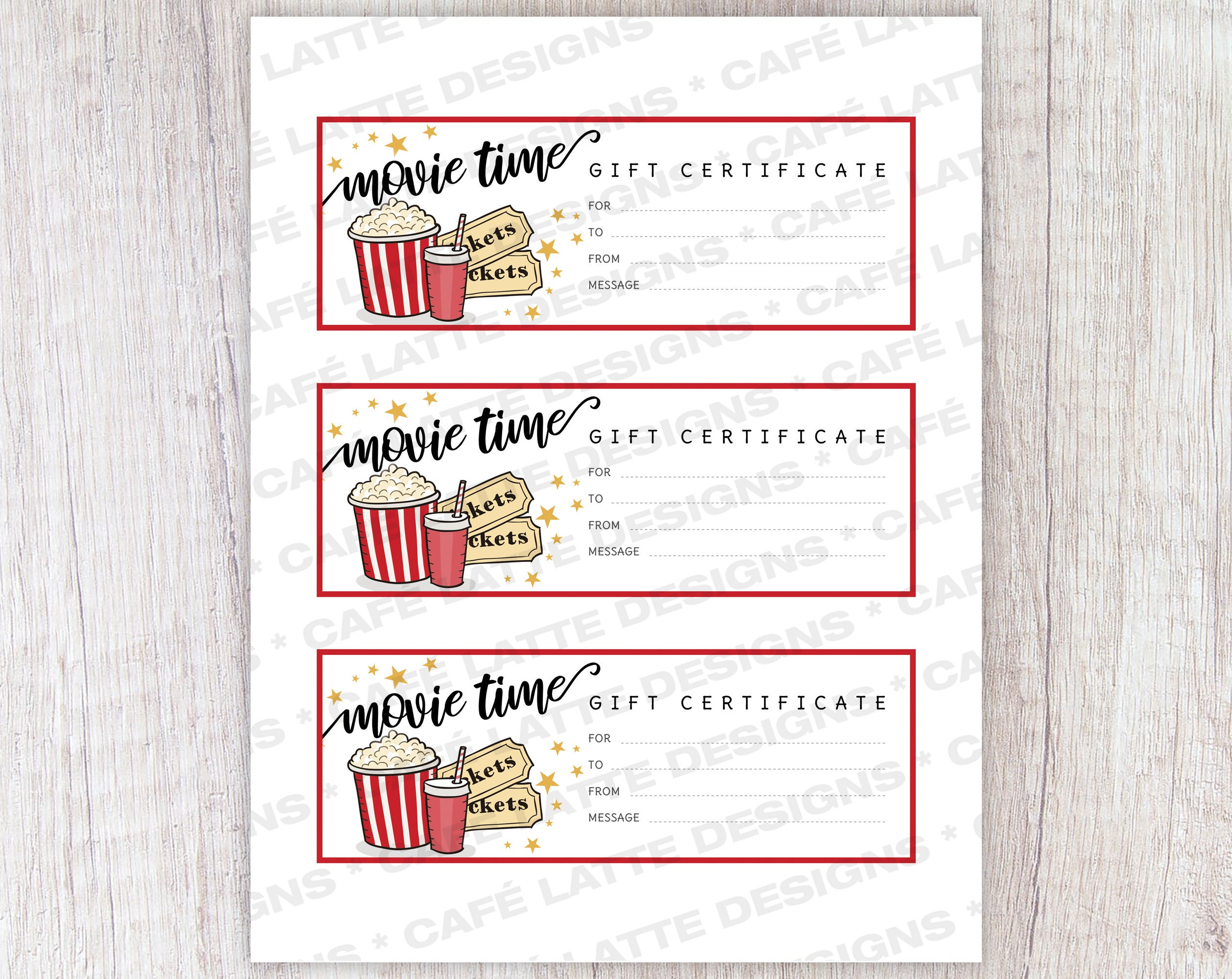 Movie Gift Certificate Birthday Gift Certificate Printable - Etsy Intended For Movie Gift Certificate Template