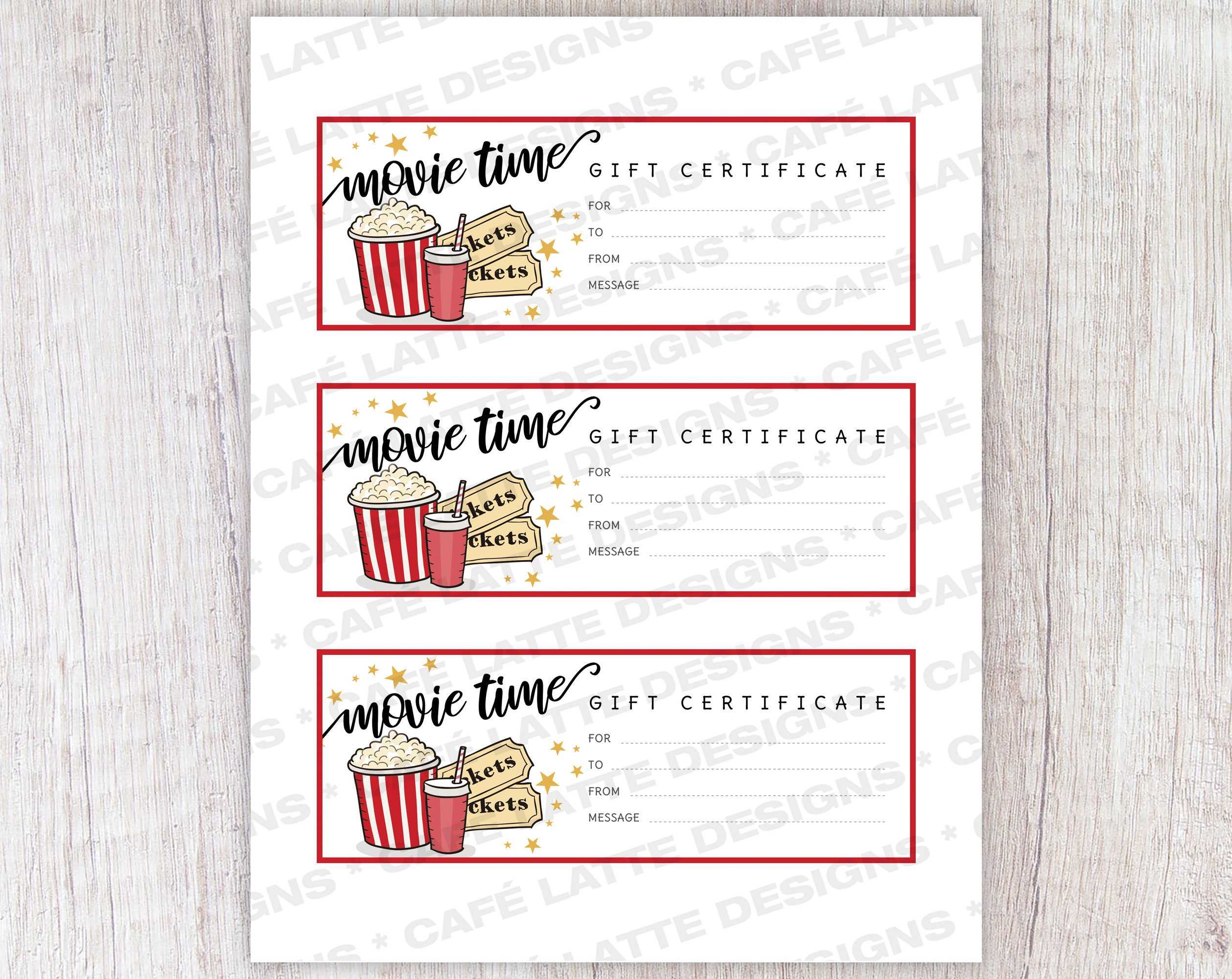 Movie Gift Certificate Birthday Gift Certificate Printable – Etsy Intended For Movie Gift Certificate Template