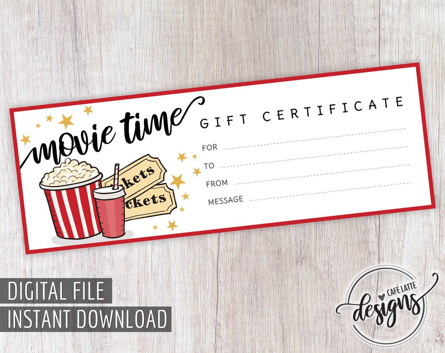 Movie Gift Certificate Birthday Gift Certificate Printable – Etsy Within Movie Gift Certificate Template