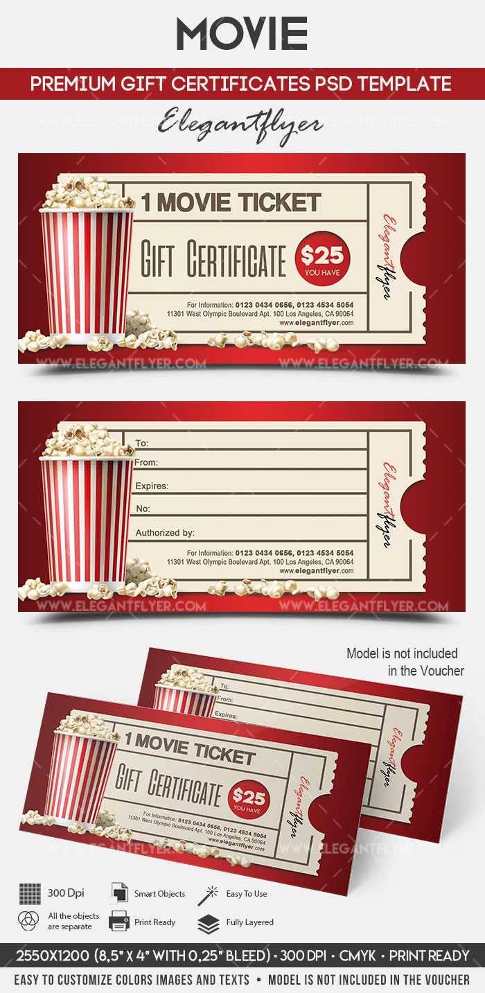 Movie Gift Certificate PSD Printable  By ElegantFlyer For Movie Gift Certificate Template