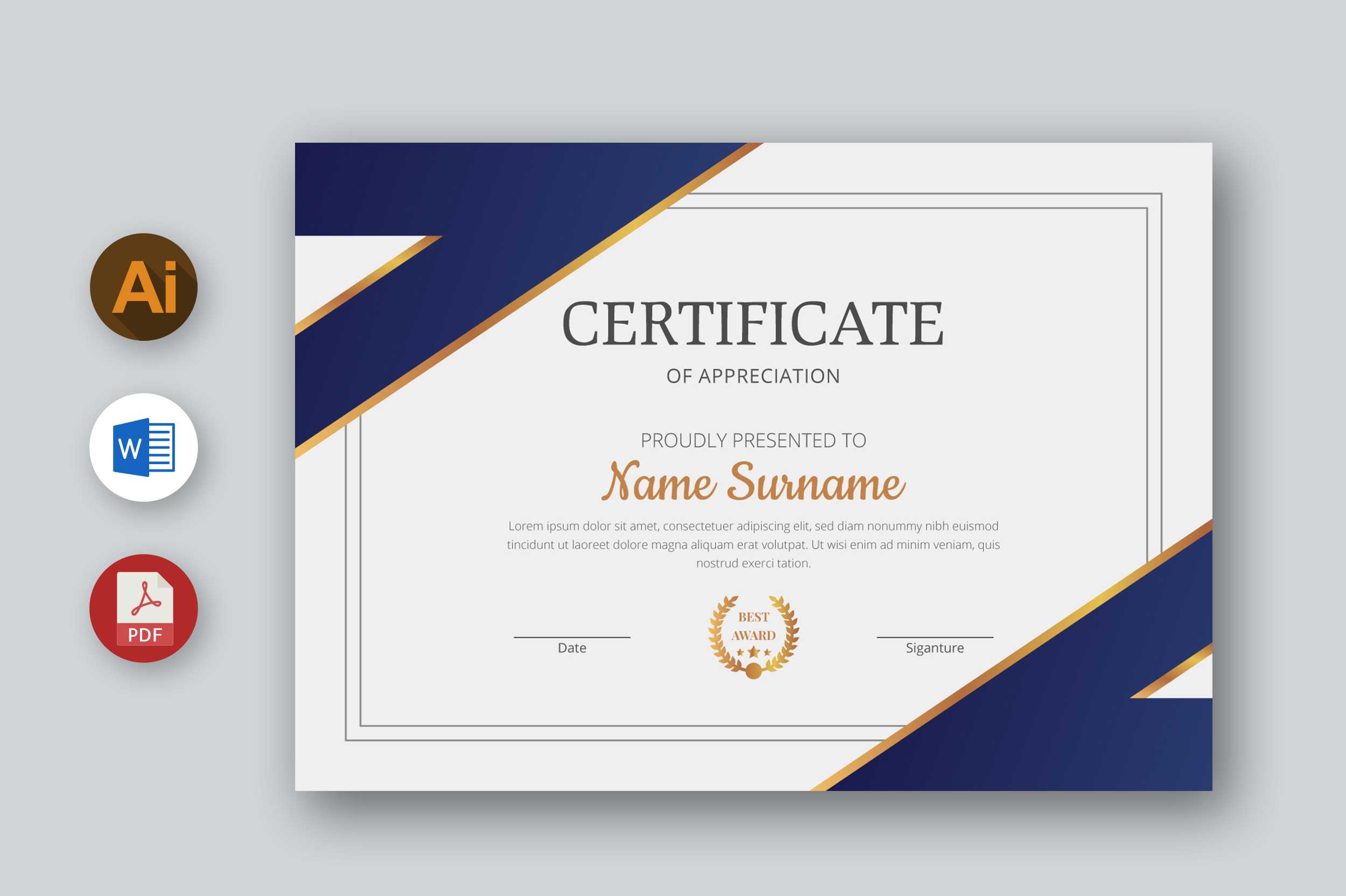 MS Word Certificate Template, Ai, PDF For Template For Certificate Of Appreciation In Microsoft Word