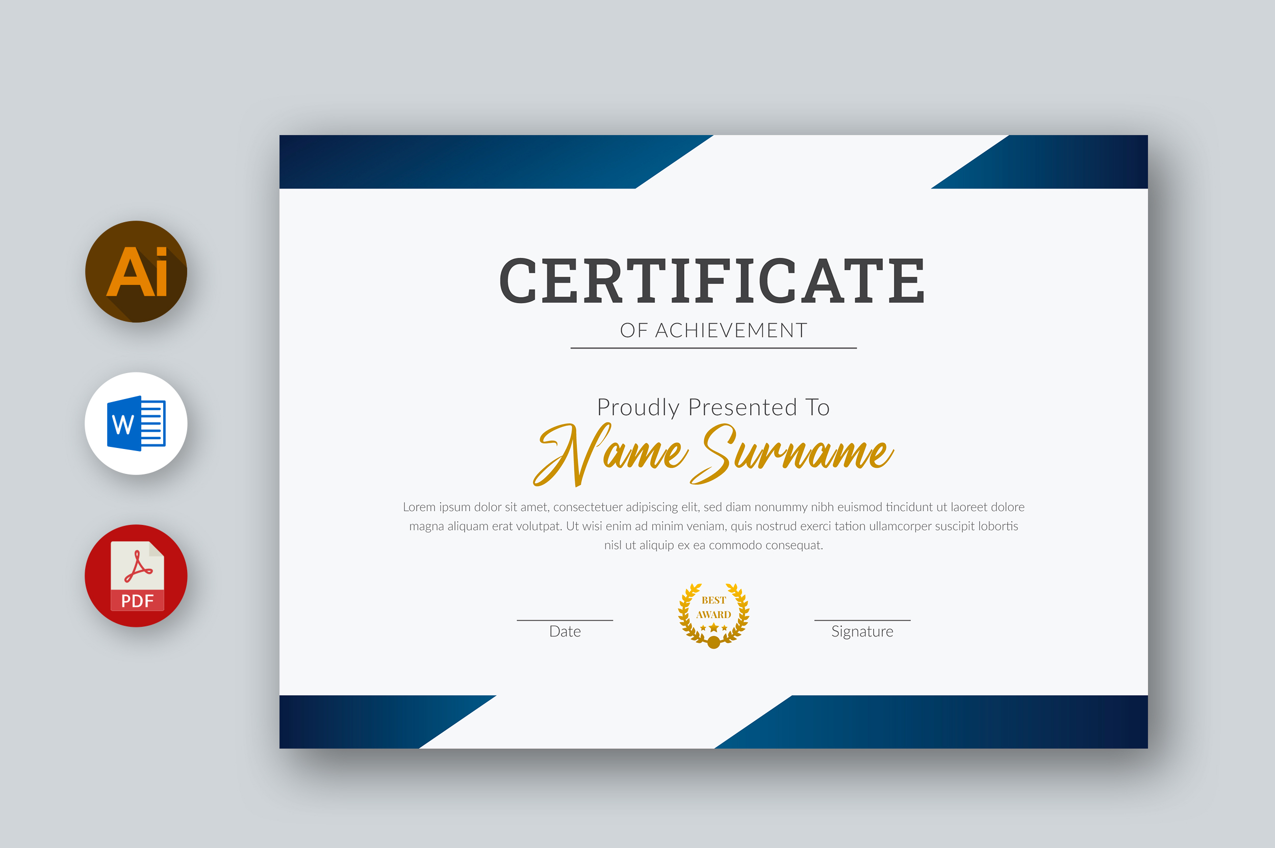 MS Word Certificate Template, Ai, PDF For Word Certificate Of Achievement Template
